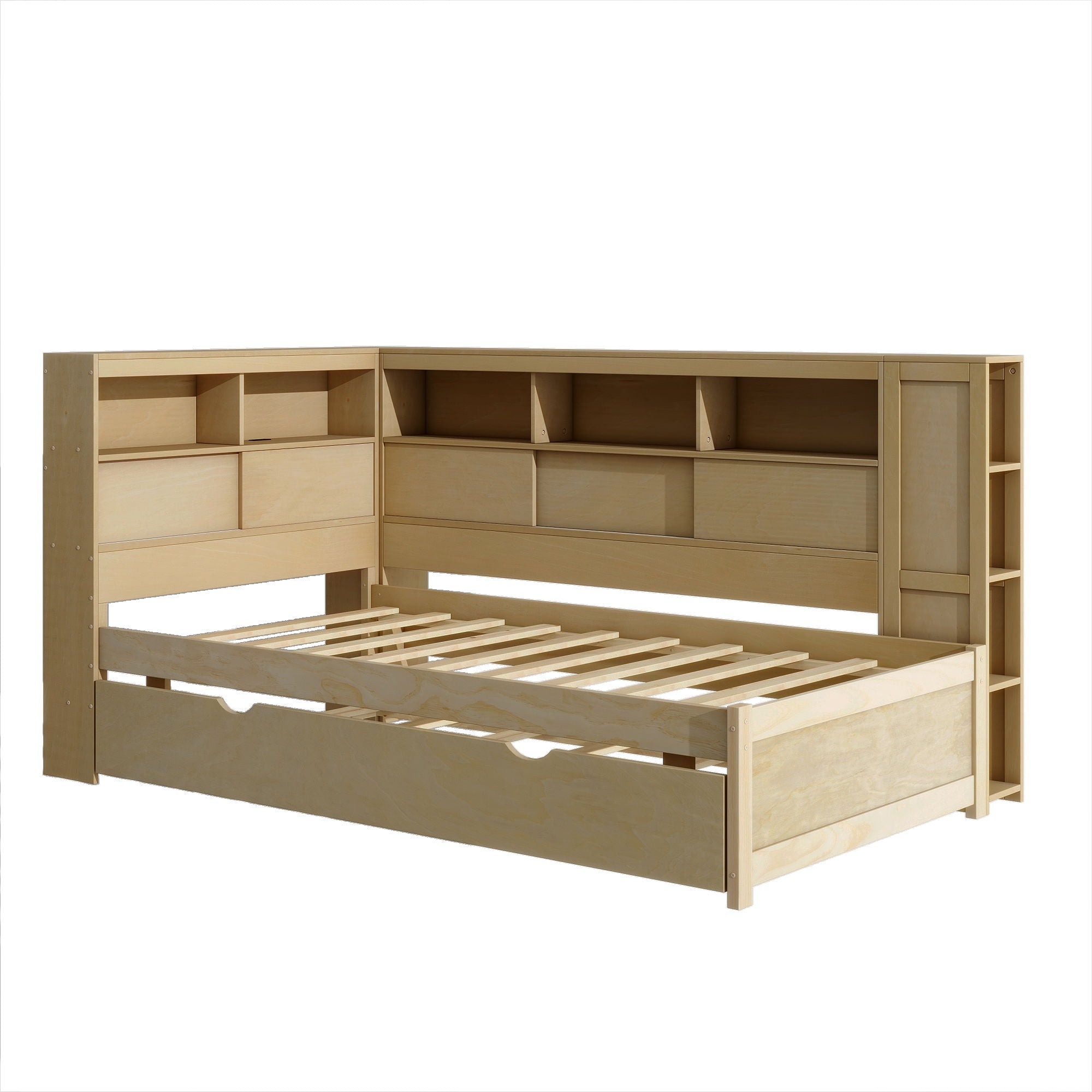 Daybed With Storage Shelves, USB Charging, And Trundle Bed