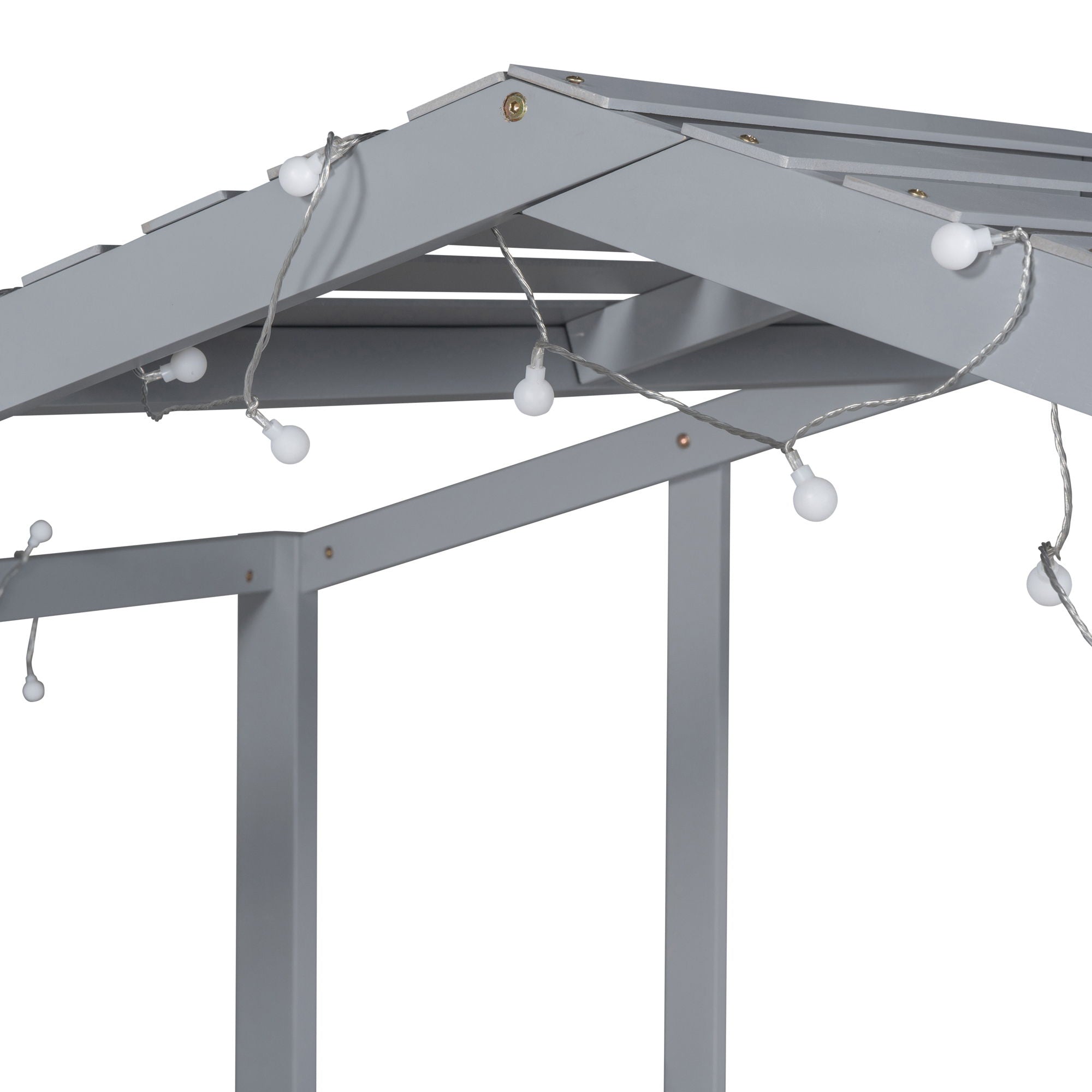 Loft House Bed With Ladder And Slide, With Blackboard And Light Strip On The Roof