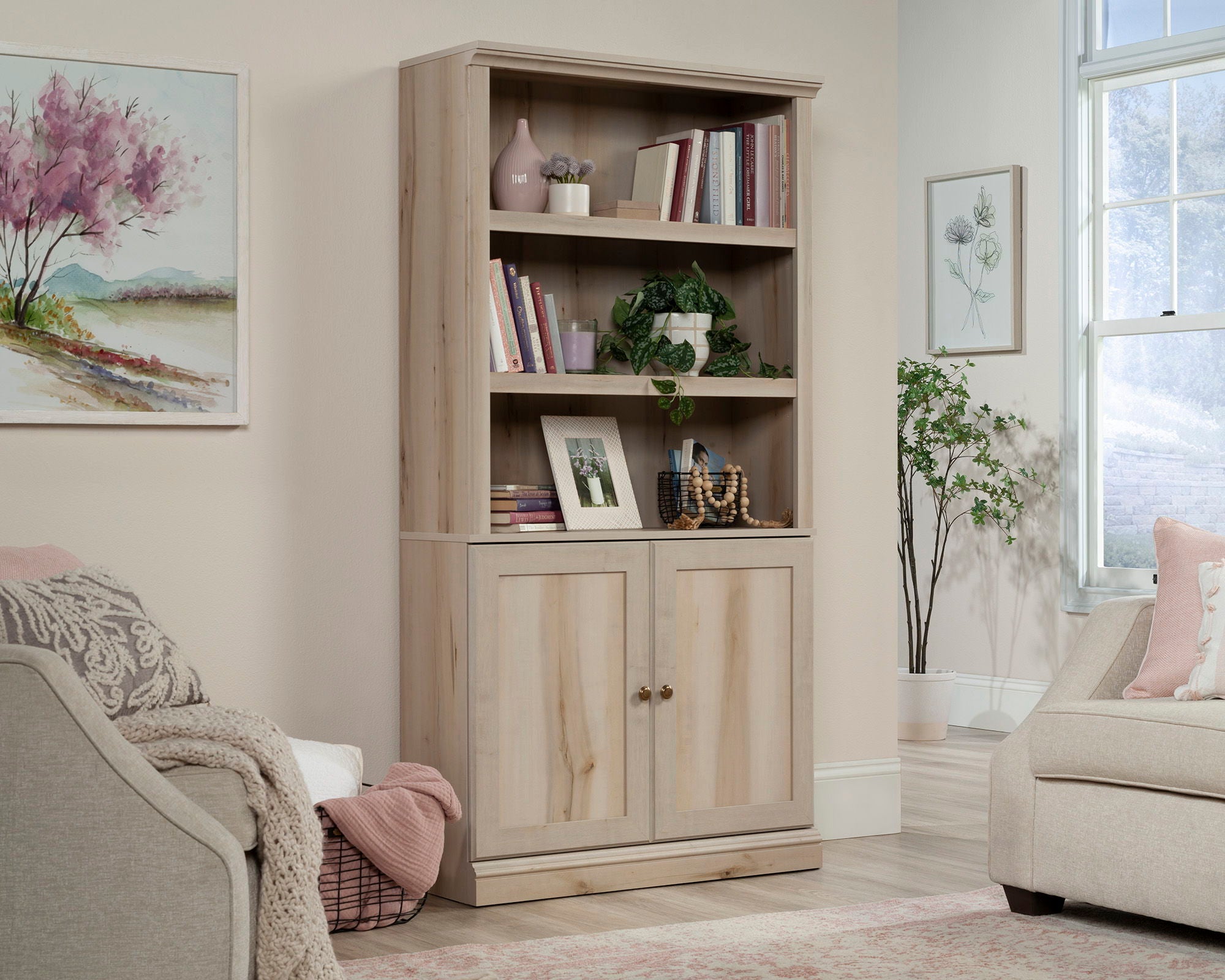 5-Shelf Bookcase with Doors in Pacific Maple