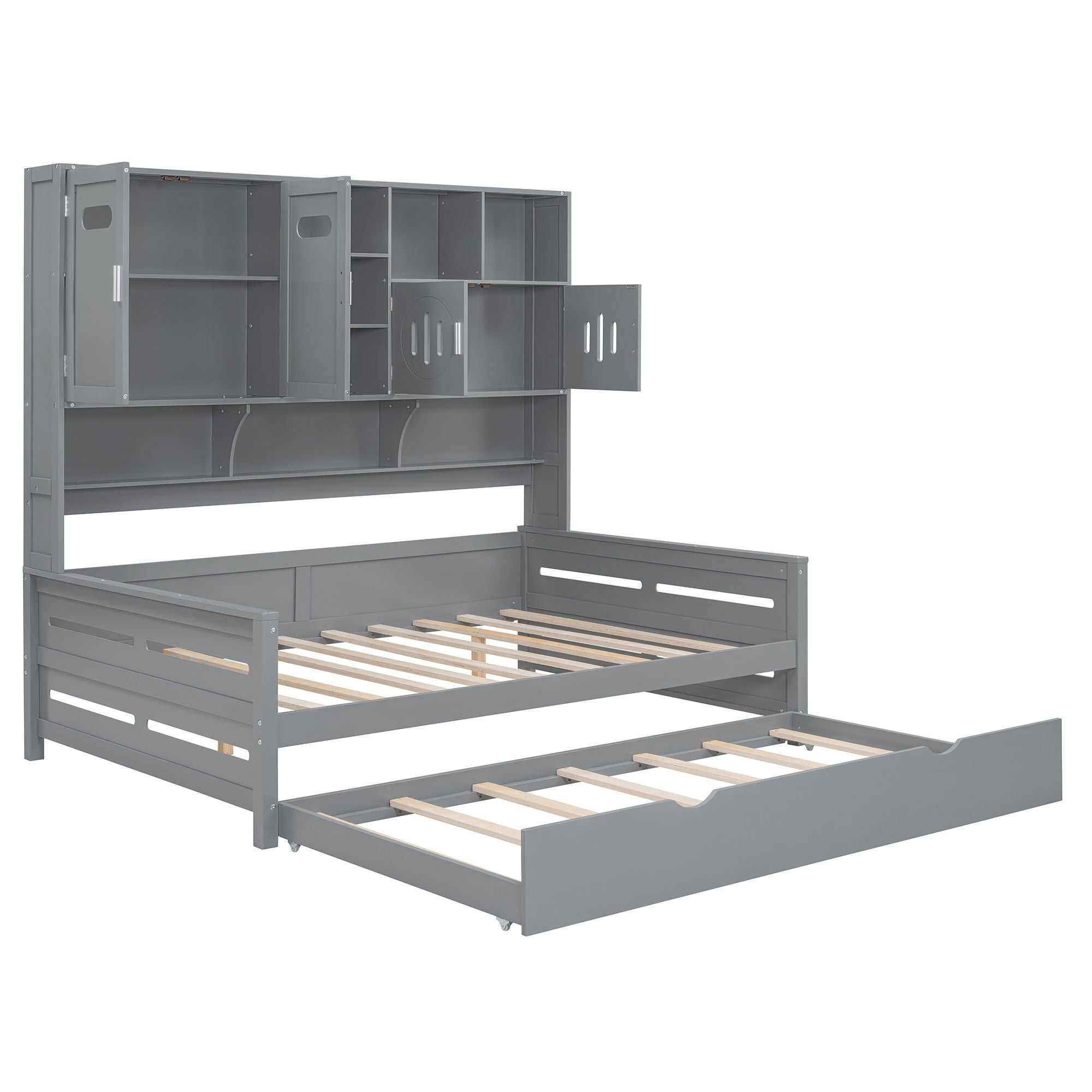 Daybed With All-In-One Cabinet And Shelf