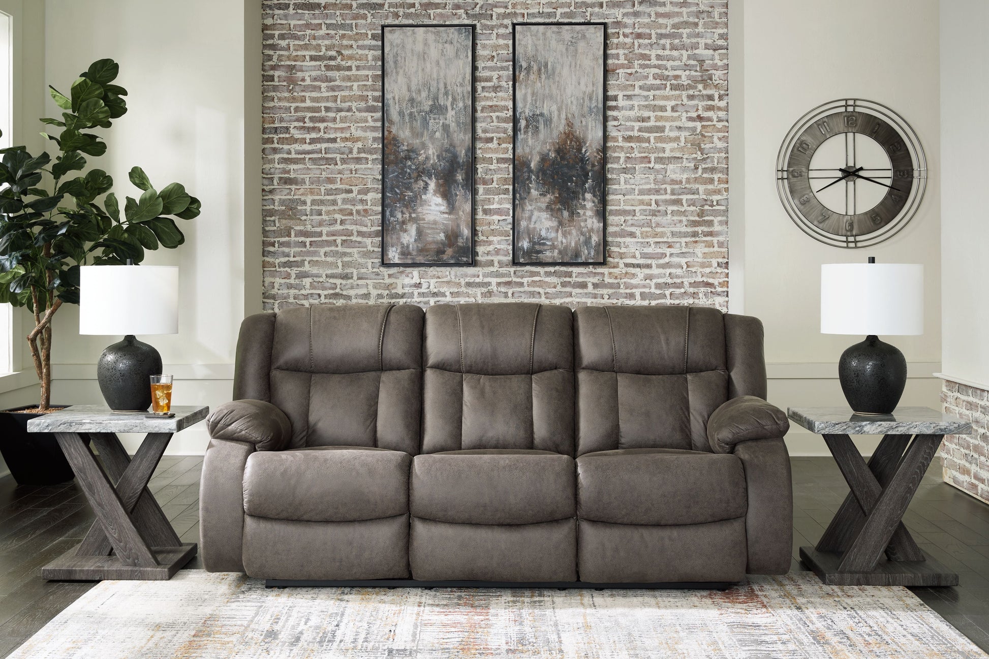 Signature Design by Ashley® First Base - Gunmetal - Reclining Sofa | Meri Furniture