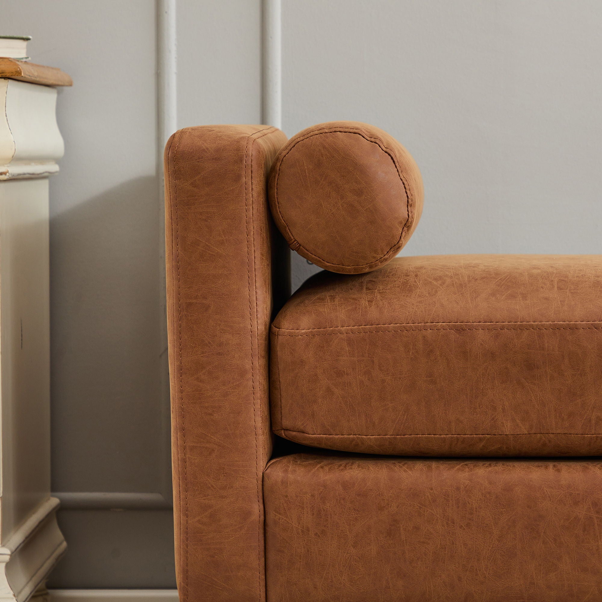 Elegant Upholstered Bench Daybed Ottoman With Bolster Pillows