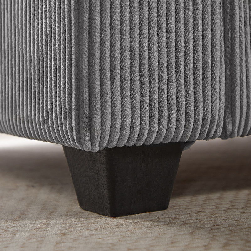 Rowan 107"W Dark Gray Corduroy Fabric Sectional Sofa with Right Facing Chaise, USB & USB-C Charging Port, Storage Ottoman, and Pillows