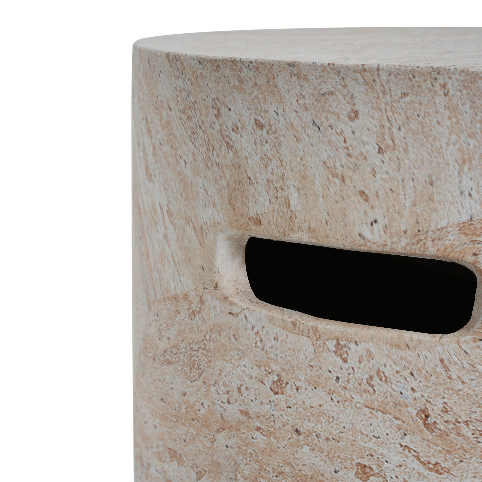 Modern Concrete Side Table With Travertine, Indoor / Outdoor Use - Beige