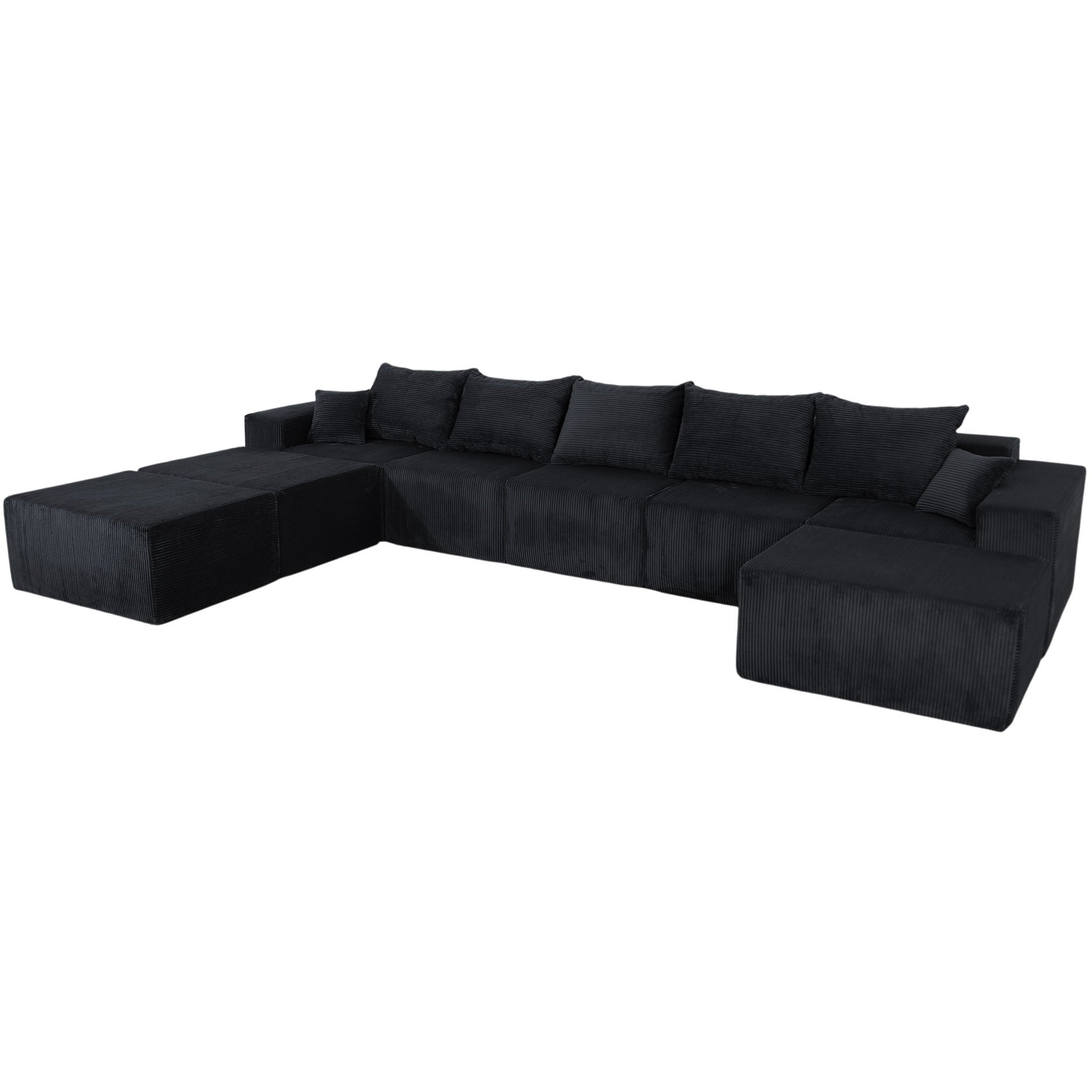 Luxury 8 Piece Modular U Shaped Sectional Sofa With Oversized Chaise Lounge And Bed Corduroy Upholstery