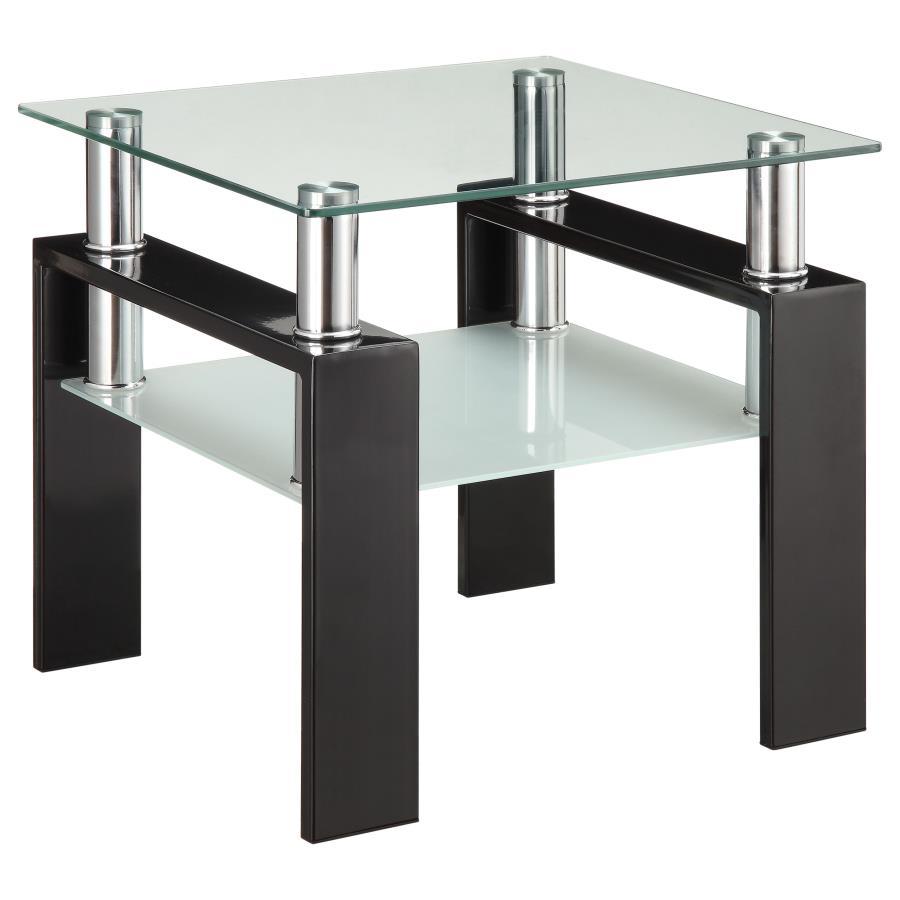 Coaster Fine Furniture Dyer - 1-Shelf Square Glass Top Side End Table - Black | Meri Furniture