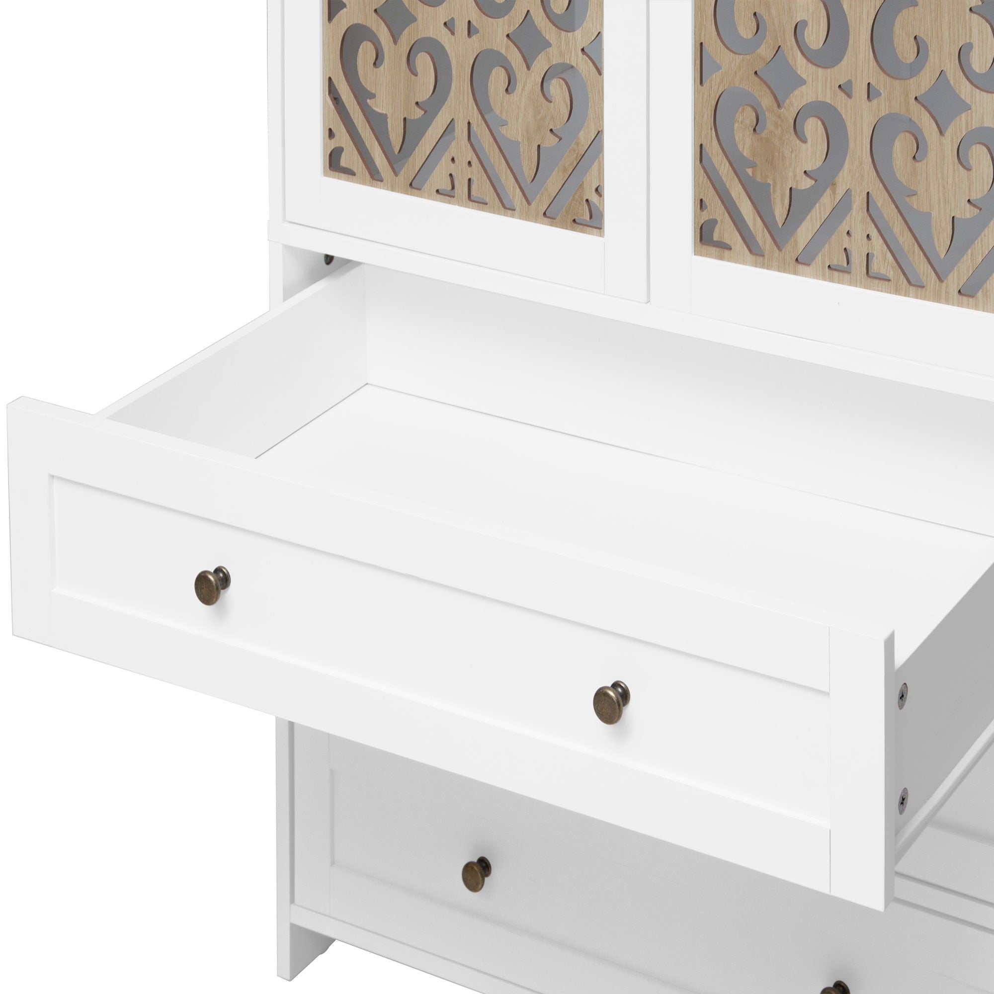 Hollow Pattern 2 Door 3 Drawer Wardrobe, The Collision Of Wood Color, Suitable For Bedrooms And Dressing Rooms - White