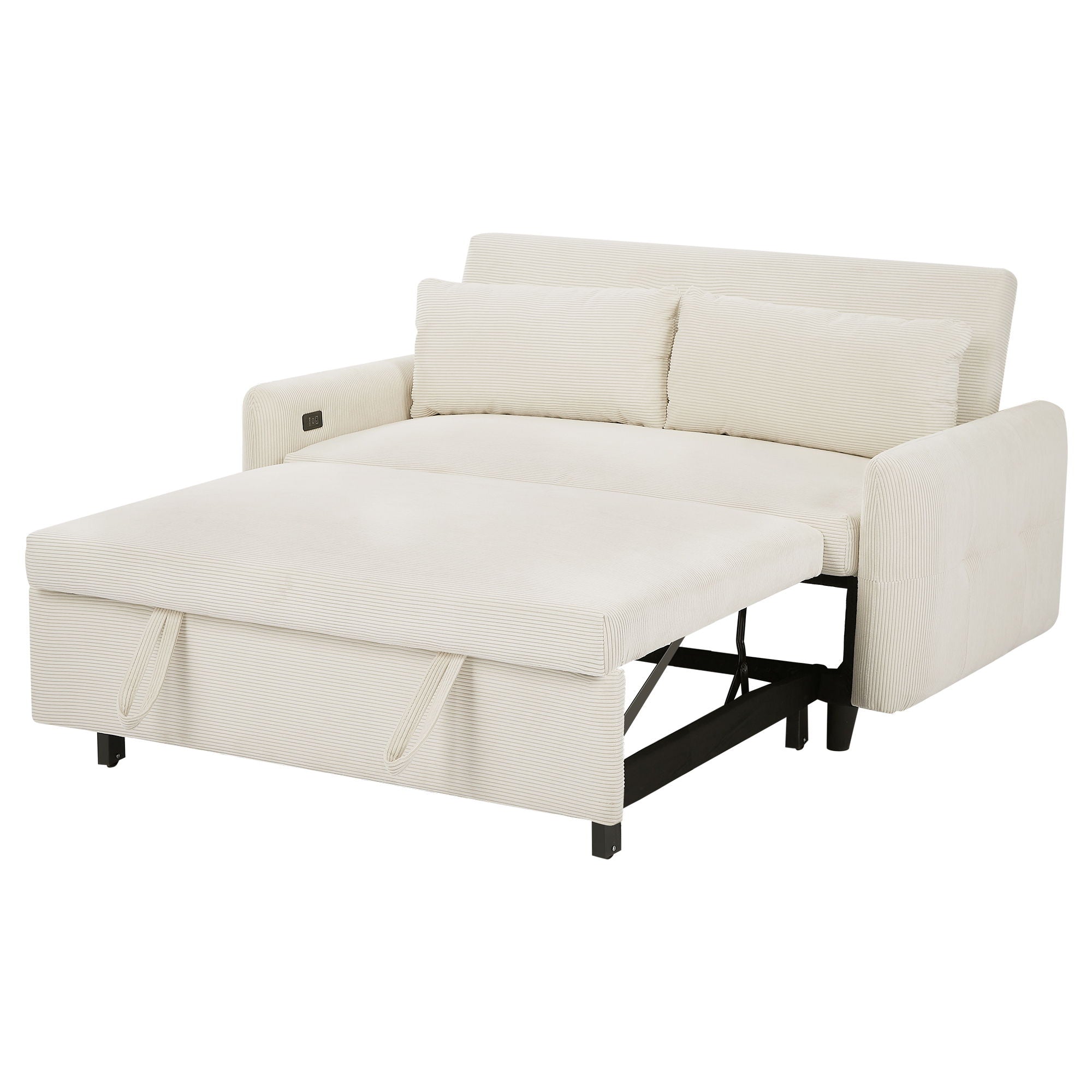 Pull-Out 2 Seat Modern Sleeper Sofa With 2 Throw Pillows And USB Ports