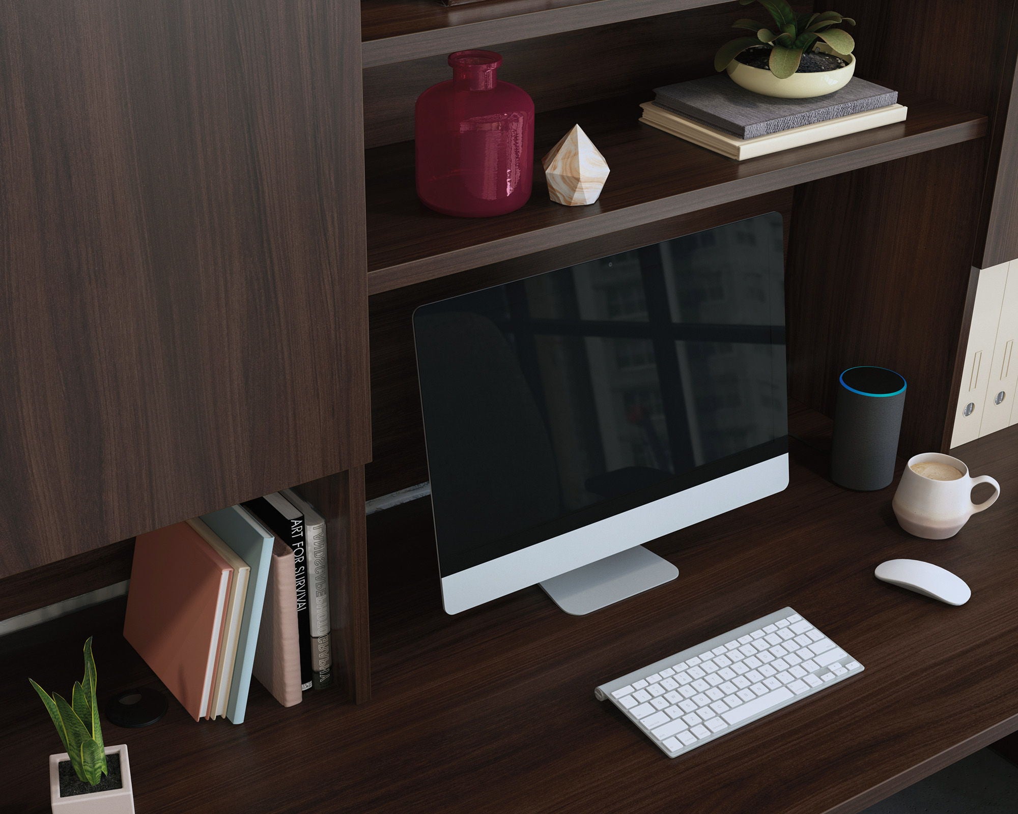 Commercial Desktop Hutch in Noble Elm