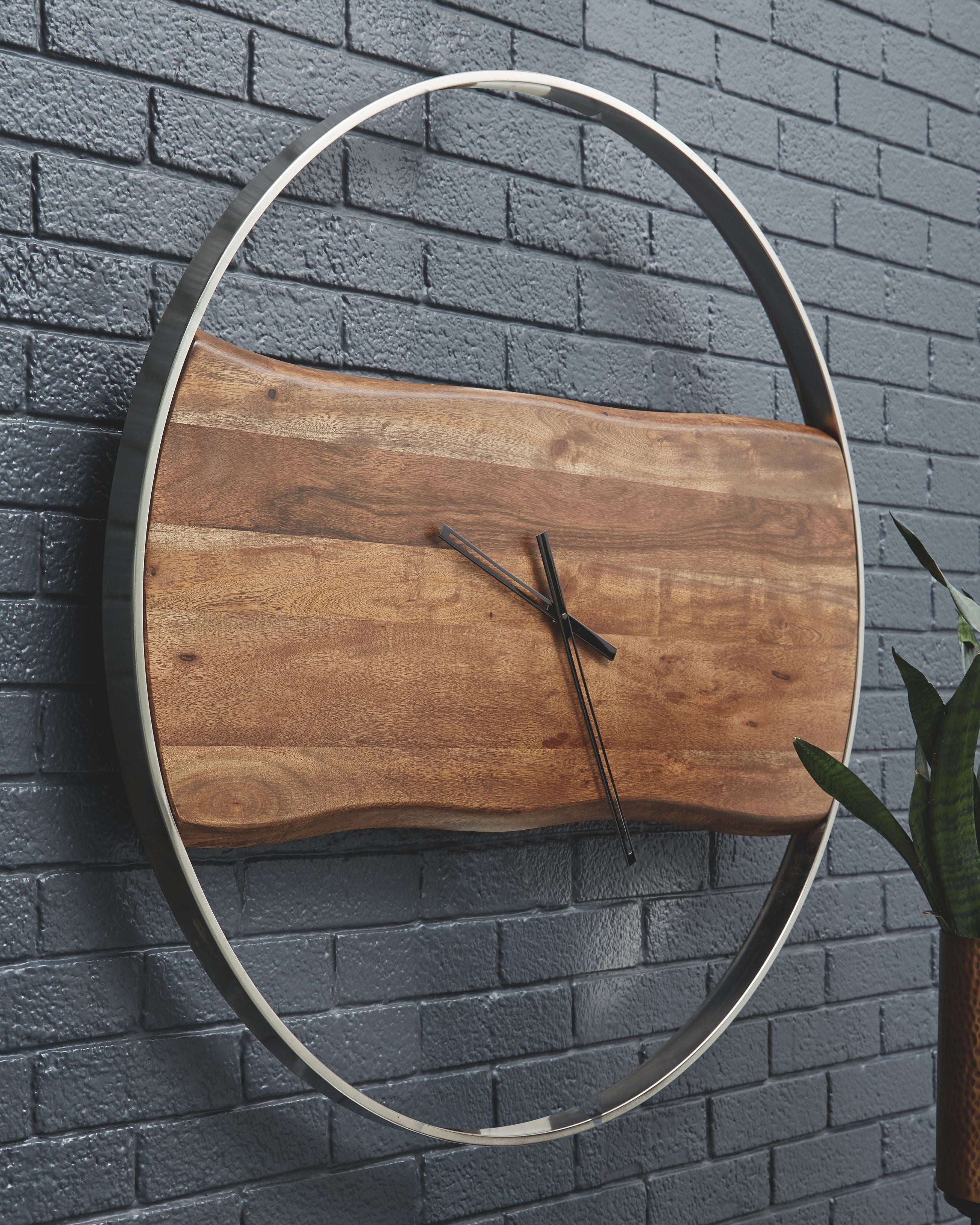 Ashley Furniture Panchali - Brown / Silver Finish - Wall Clock | Meri Furniture