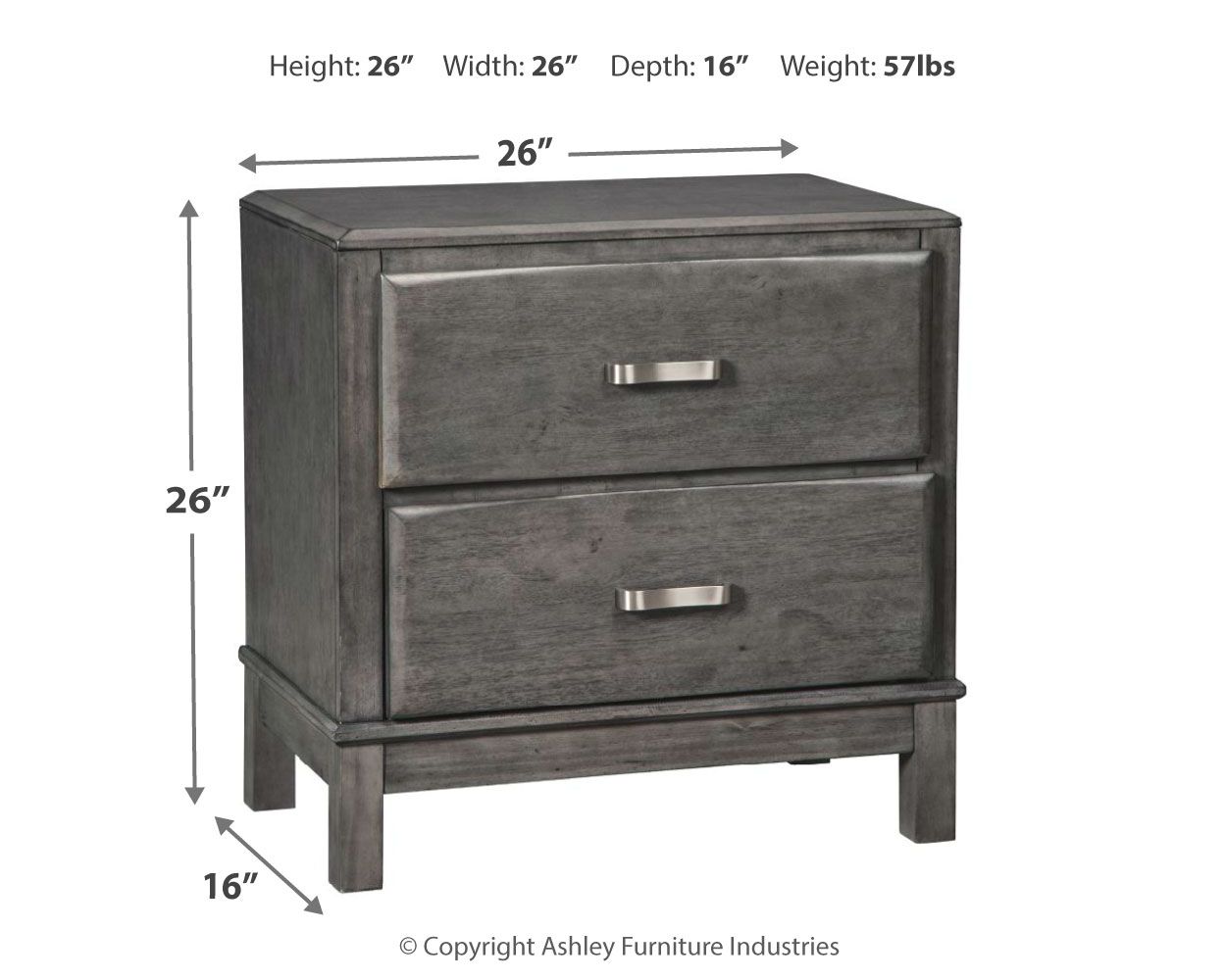 Ashley Furniture Caitbrook - Gray - Two Drawer Night Stand | Meri Furniture