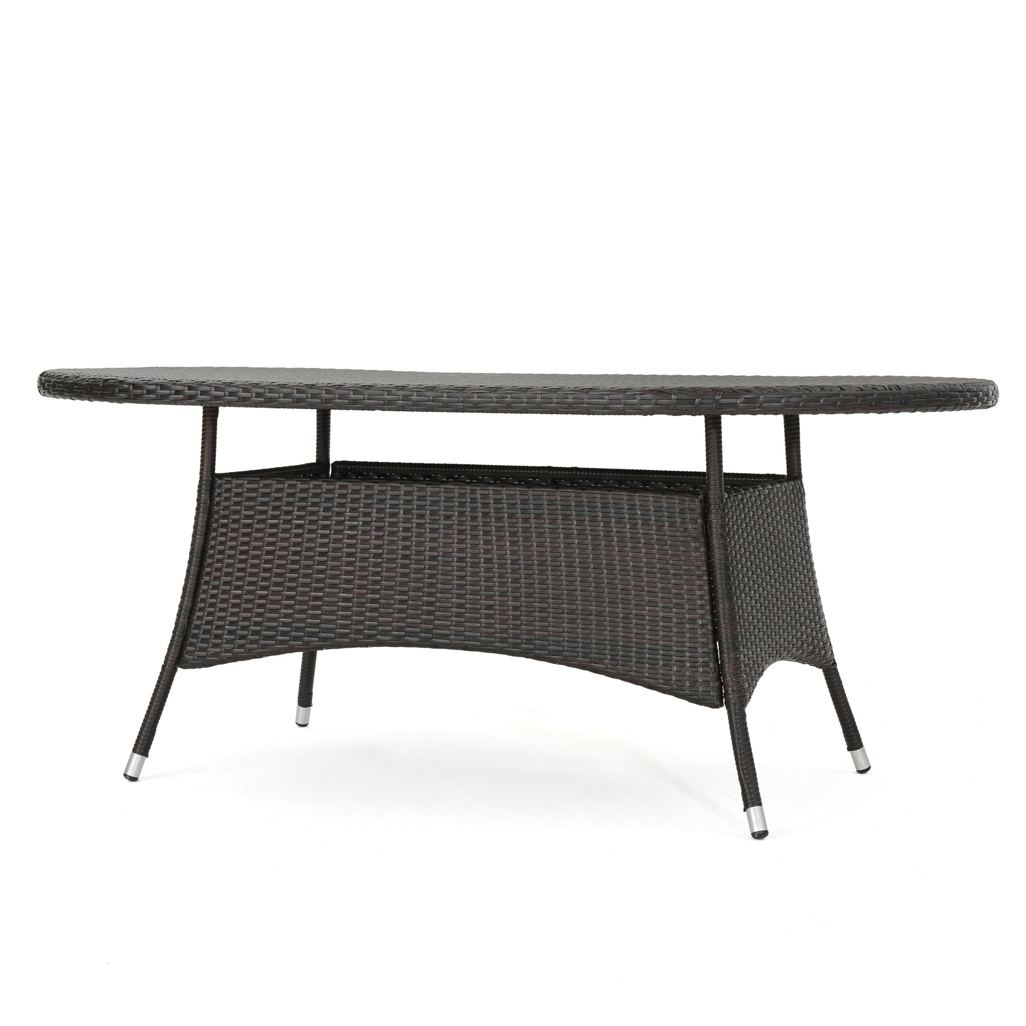 Outdoor Oval Dining Table With Silver Tipped Legs - Brown Multi