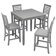 5 Piece Dining Table Set, Wooden Dining Square Table Set For 4, Counter Height Kitchen Table Set With Square Table And 4 Upholstered Chairs - Gray