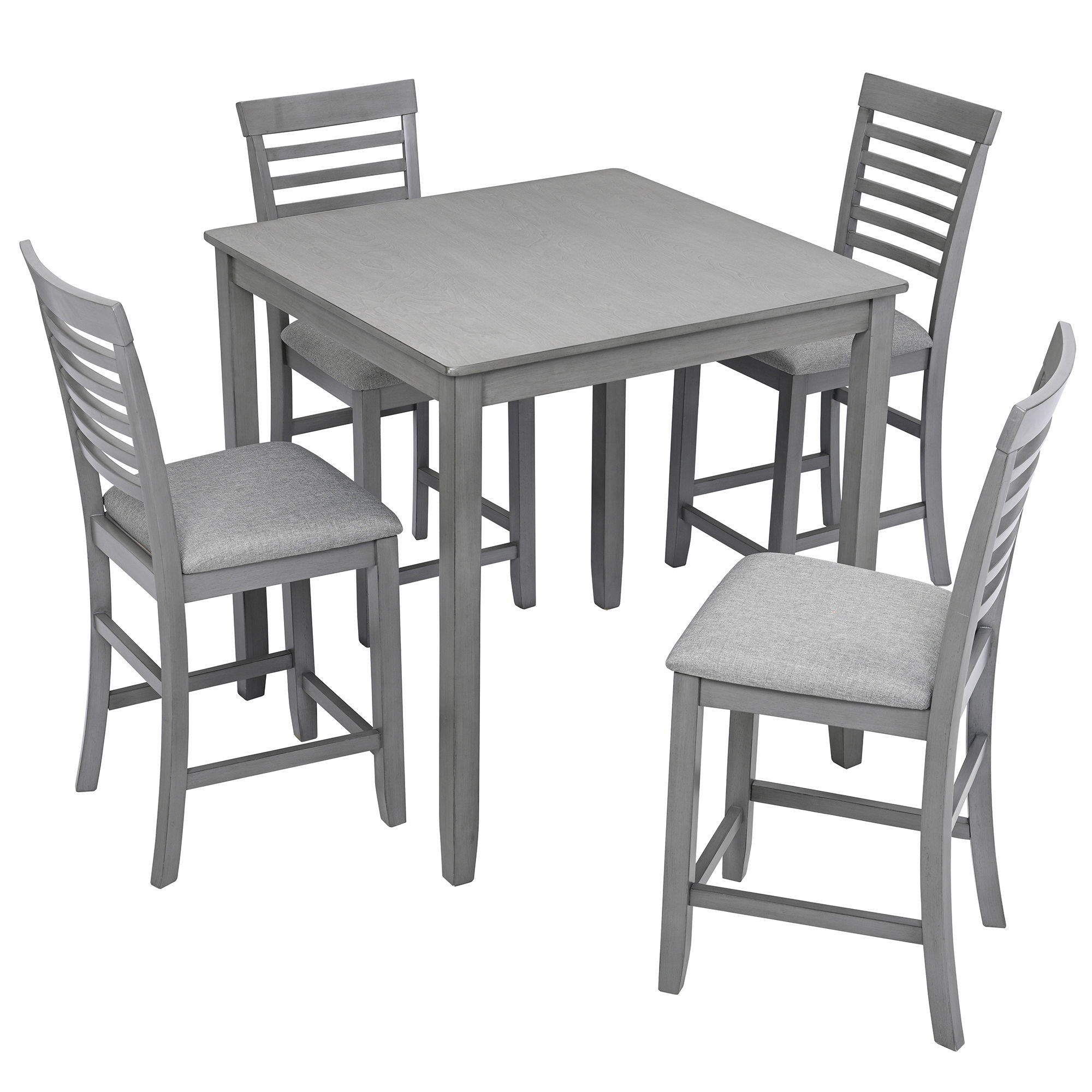 5 Piece Dining Table Set, Wooden Dining Square Table Set For 4, Counter Height Kitchen Table Set With Square Table And 4 Upholstered Chairs - Gray