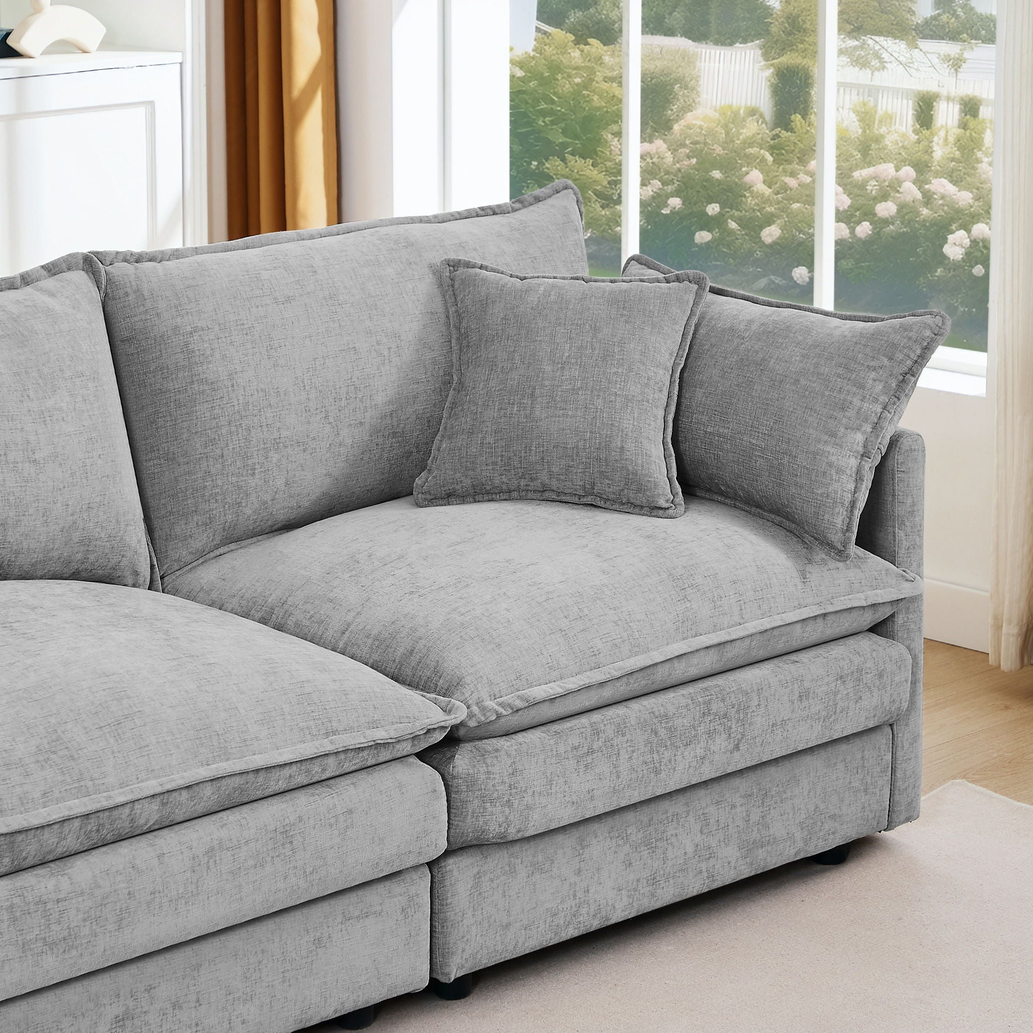 L Shaped Modular Sectional Sofa With Movable Ottoman, 3 Seater Comfortable Seating