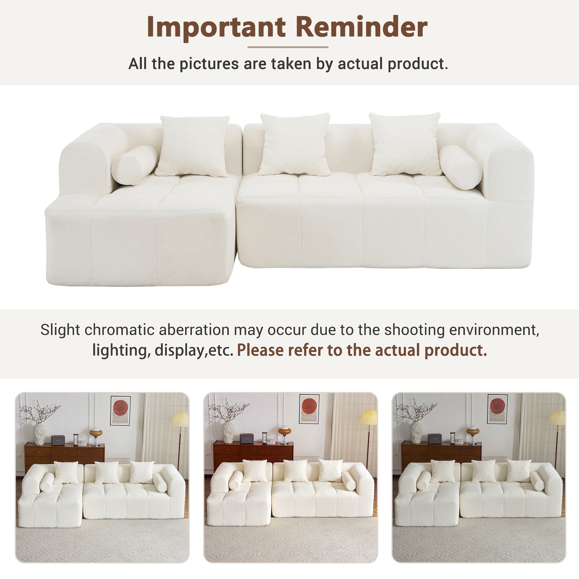 Sectional Free Combined Sofa With 2 Side Pockets