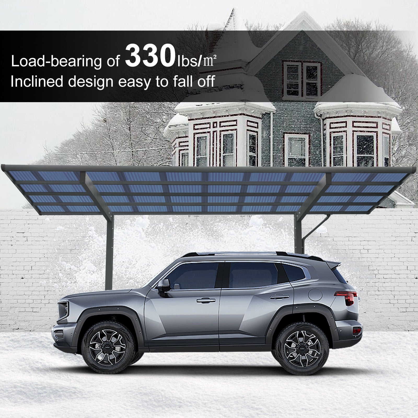 Outdoor Carport, Single Carport Aluminum Metal Frame And Polycarbonate Panels Car Port For Outdoor Driveway Car, Truck - Charcoal