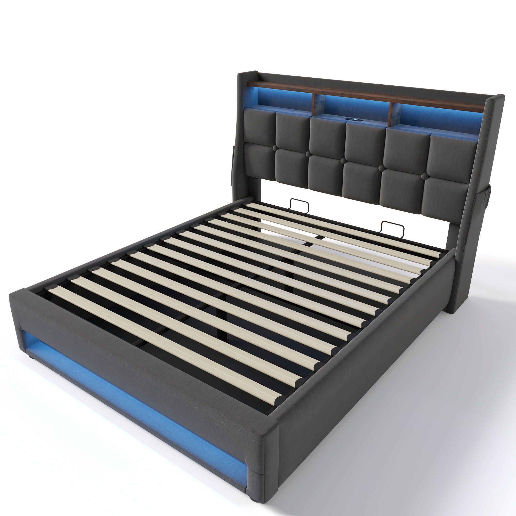 Upholstered Platform Bed With A Hydraulic Storage System, LED And USB Charging (Without Mattress)