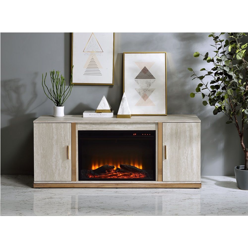 ACME Vanna - Console Cabinet With Fireplace - White | Meri Furniture