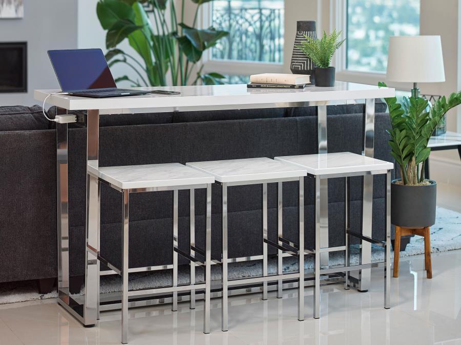 Coaster Fine Furniture Marmot - 4 Piece Rectangular Counter Height Table Set - Chrome | Meri Furniture