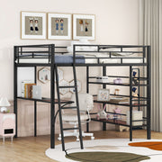 Bed With 3 Layers Of Shelves And Desk, Stylish Frame Bed