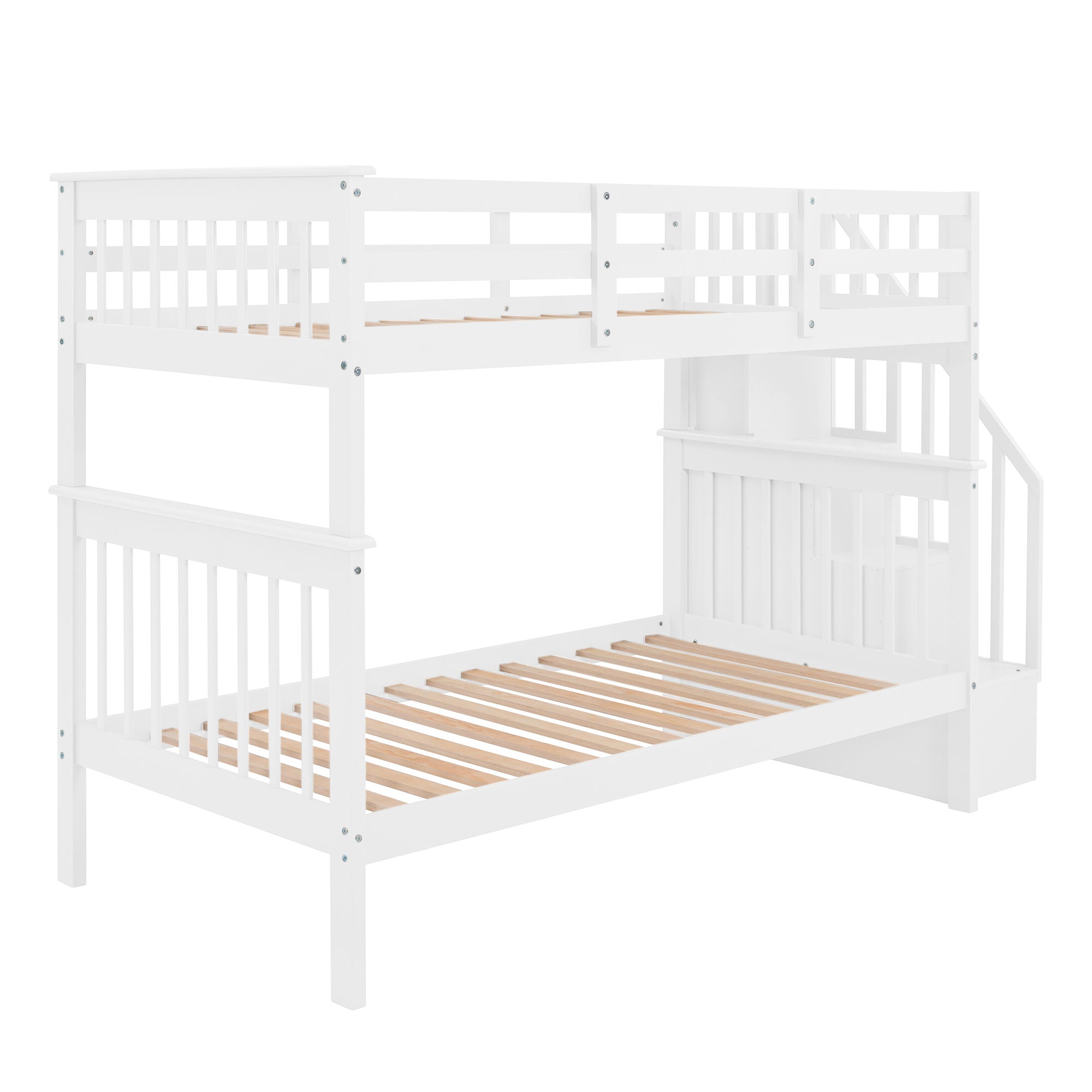 Stairway Bunk Bed With Storage And Guard Rail For Bedroom