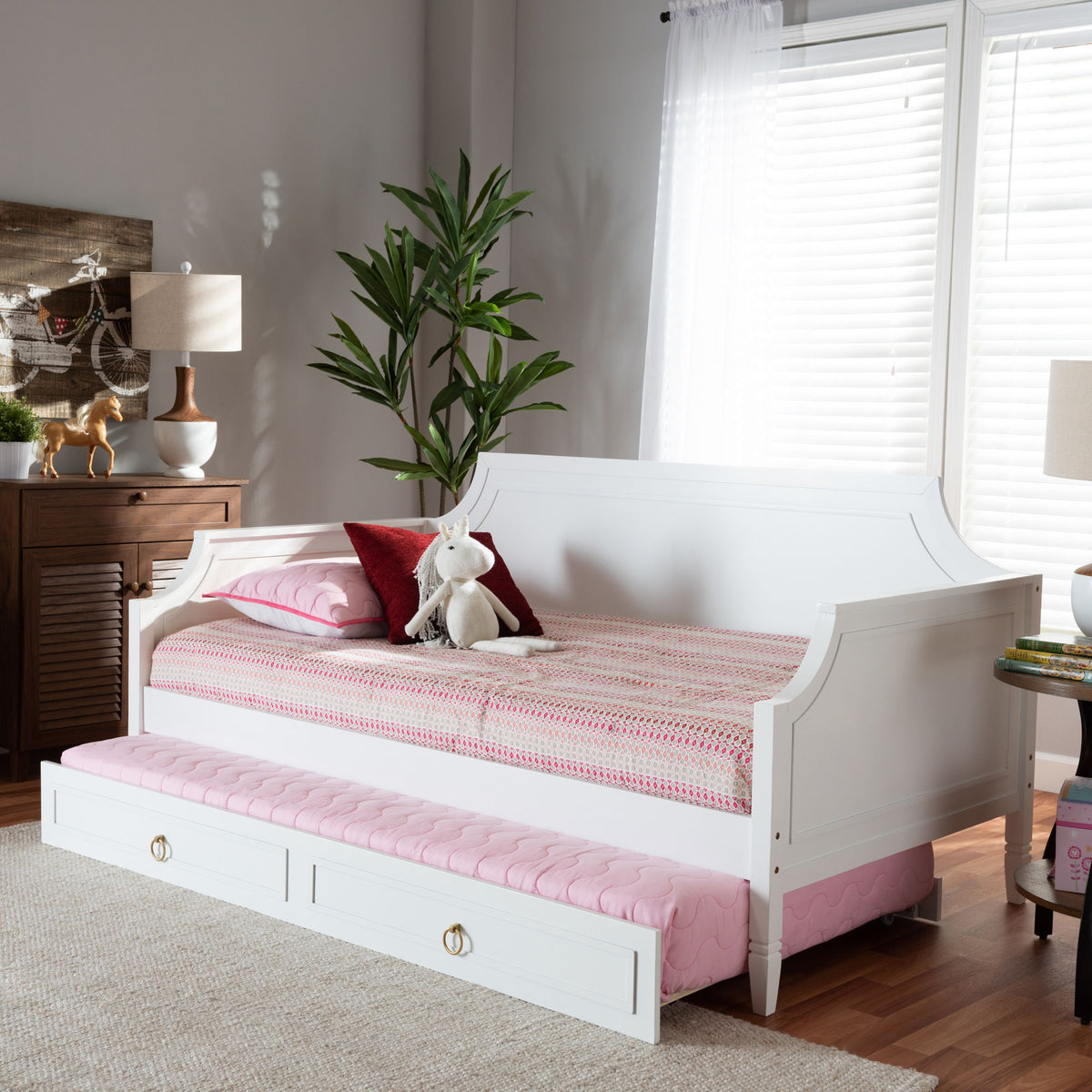 Mariana Classic and Traditional White Finished Wood Twin Size Daybed with Trundle