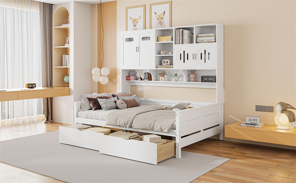 Daybed With All-In-One Cabinet And Shelf
