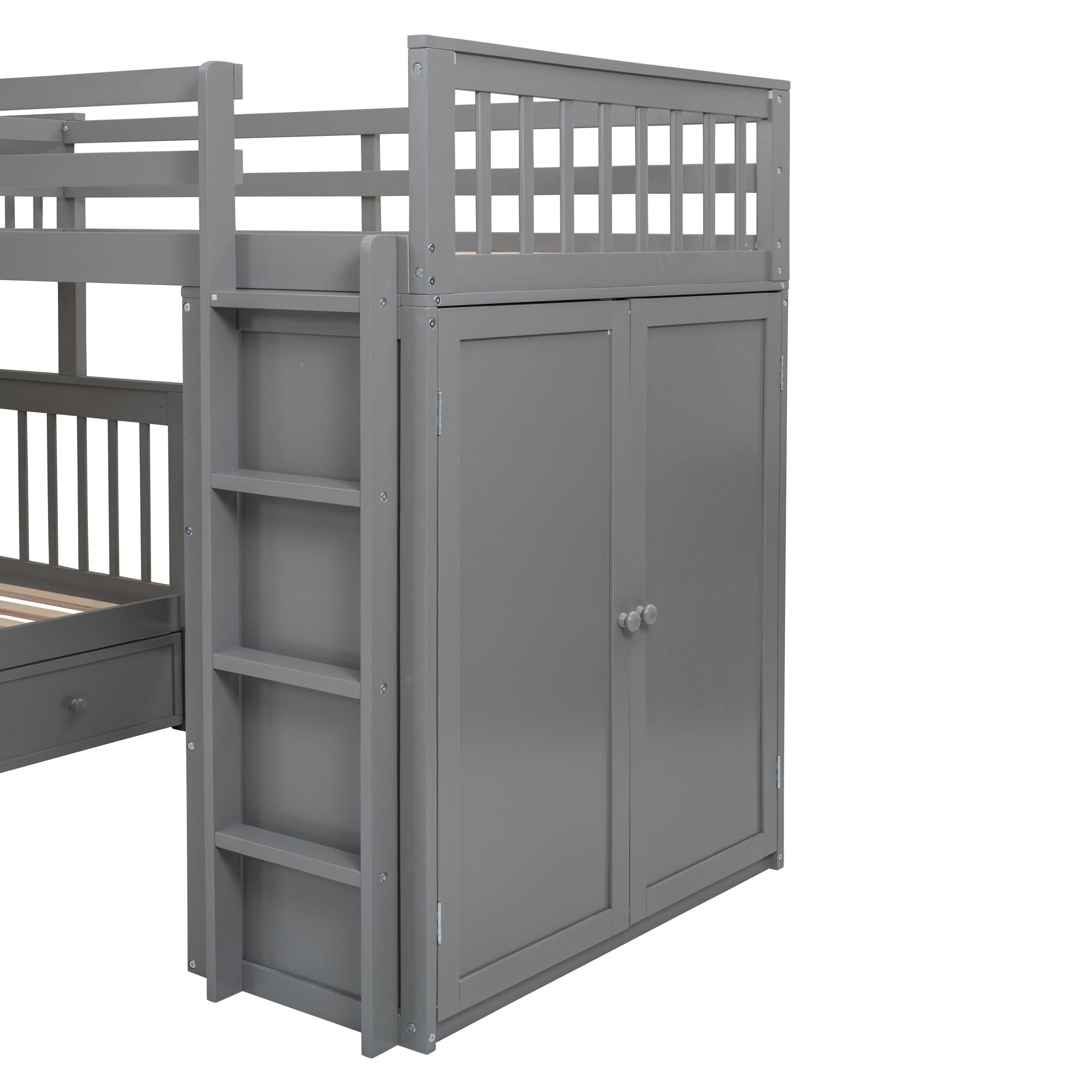 L Shaped Bunk Bed With 3 Drawers, Portable Desk And Wardrobe