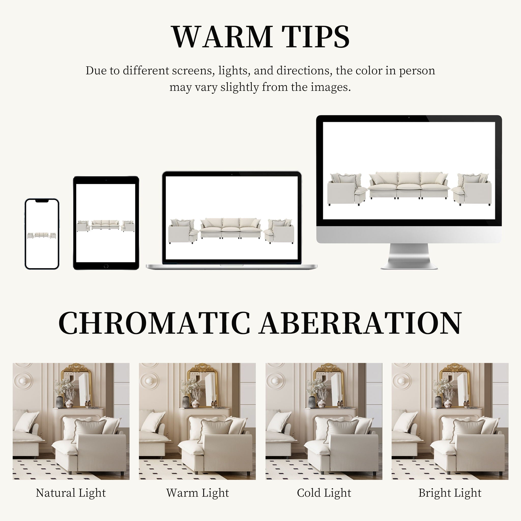 Living Room Set Modular Sectional Couch, Upholstered Sofa & Armchair & Movable Ottoman