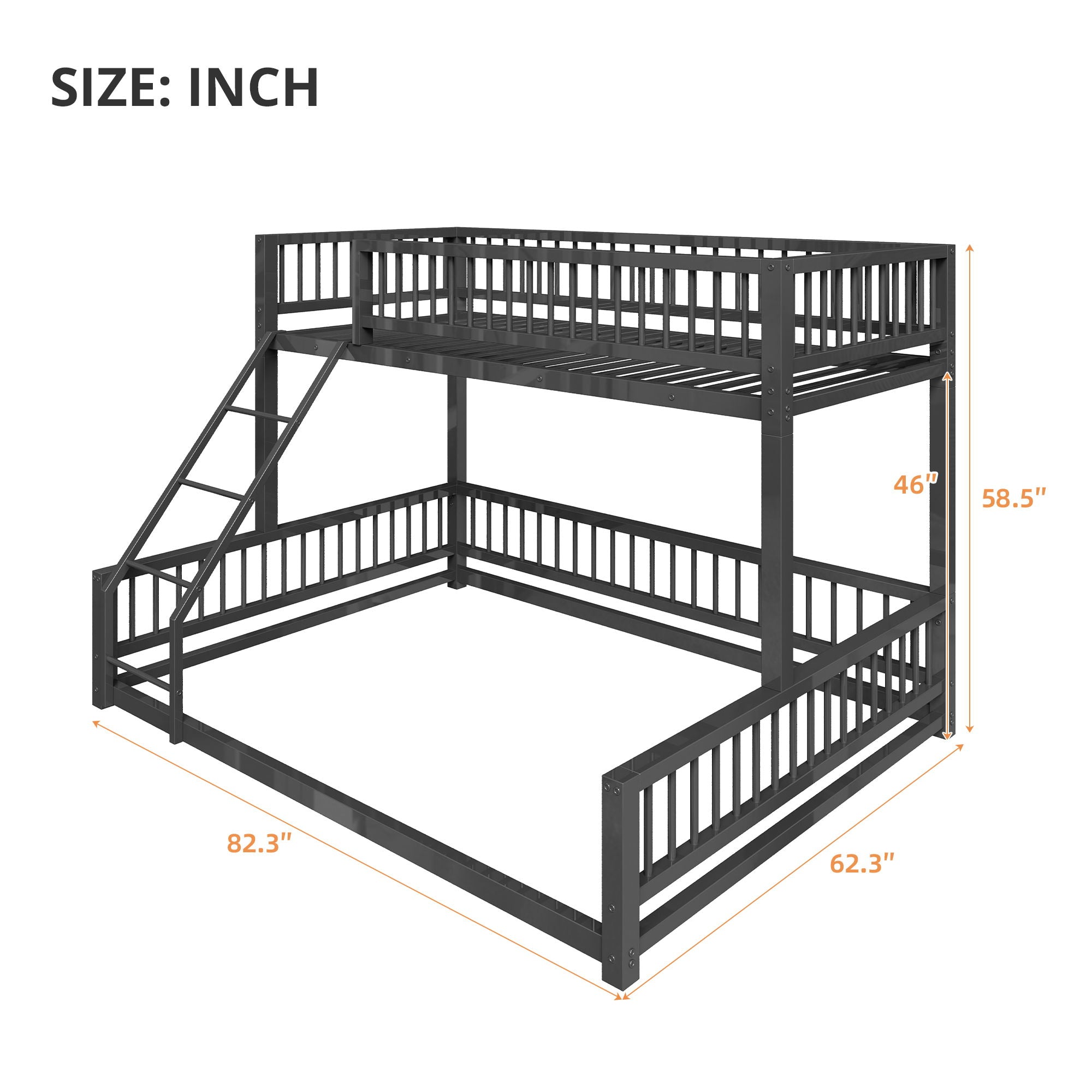 Bunk Bed Frame With Ladder And Safety Guardrails