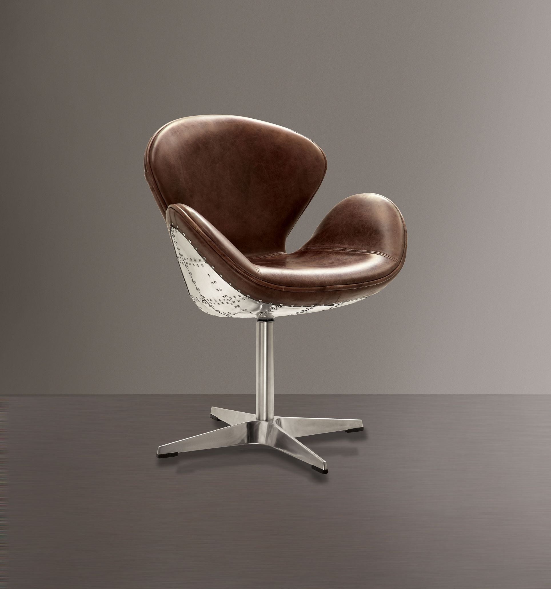 ACME Brancaster - Accent Chair - Retro Brown Top Grain Leather & Aluminum | Meri Furniture