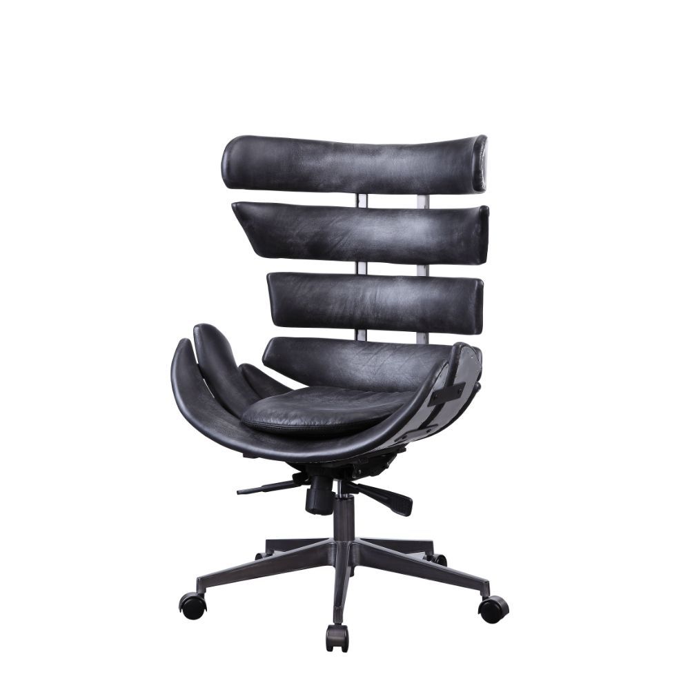 ACME Megan - Executive Office Chair - Vintage Black Top Grain Leather & Aluminum | Meri Furniture