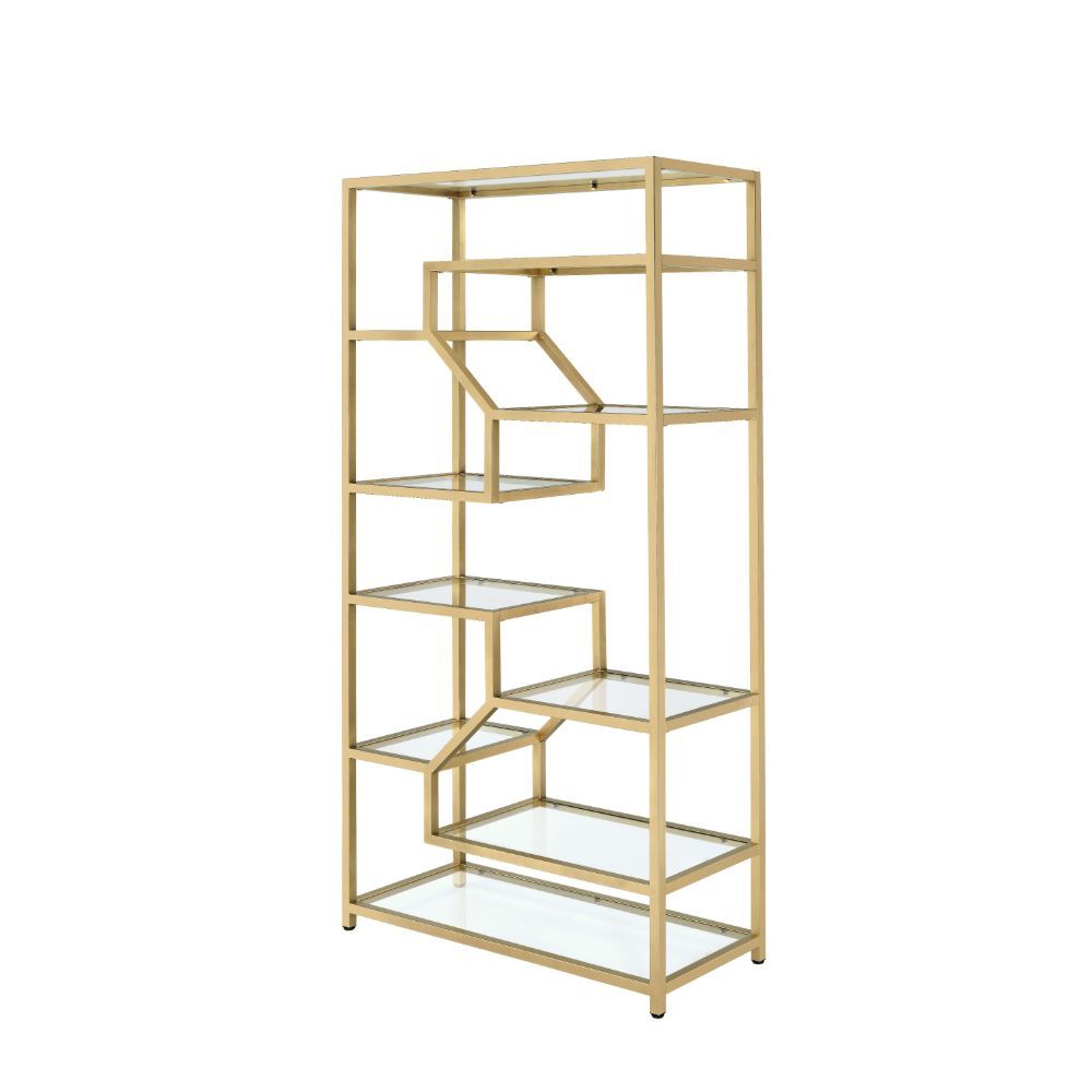ACME Lecanga- Bookshelf - Gold & Clear Glass | Meri Furniture