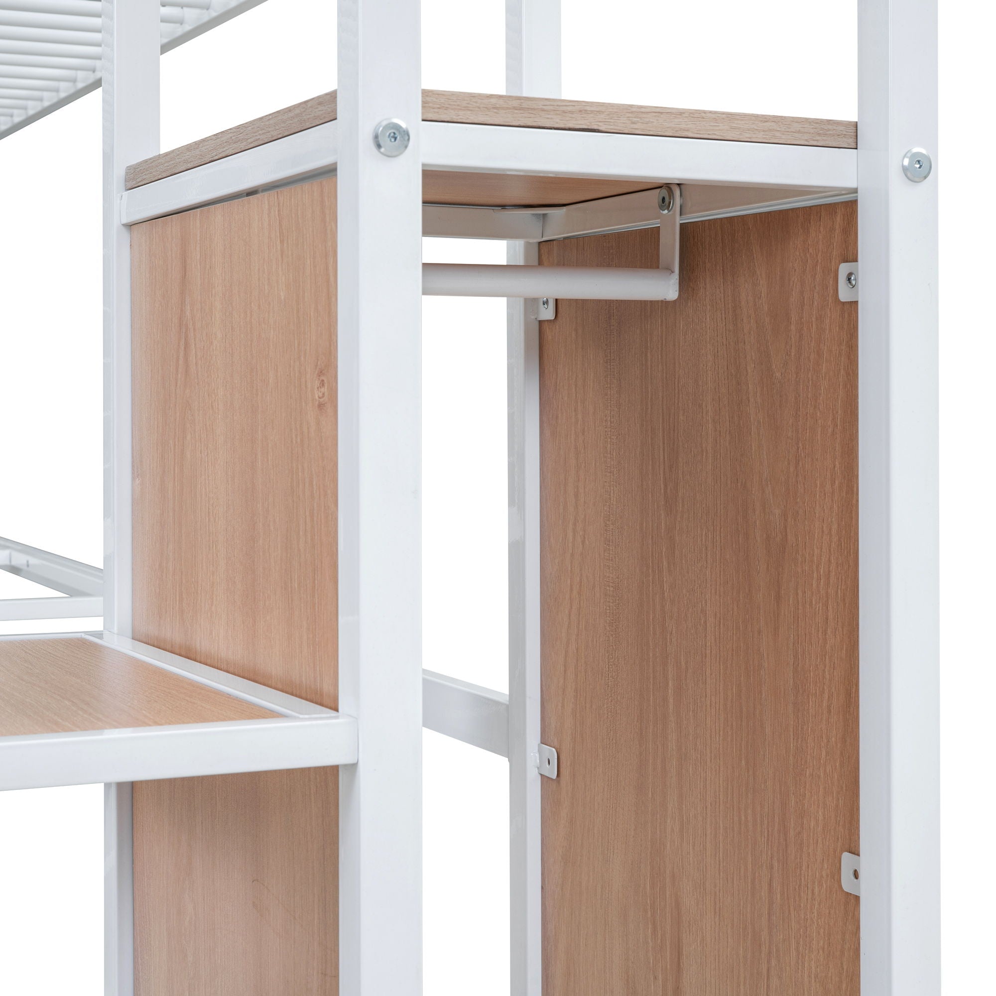 Loft Bed With Desk And Grid, Stylish Frame With Lateral Storage Ladder And Wardrobe