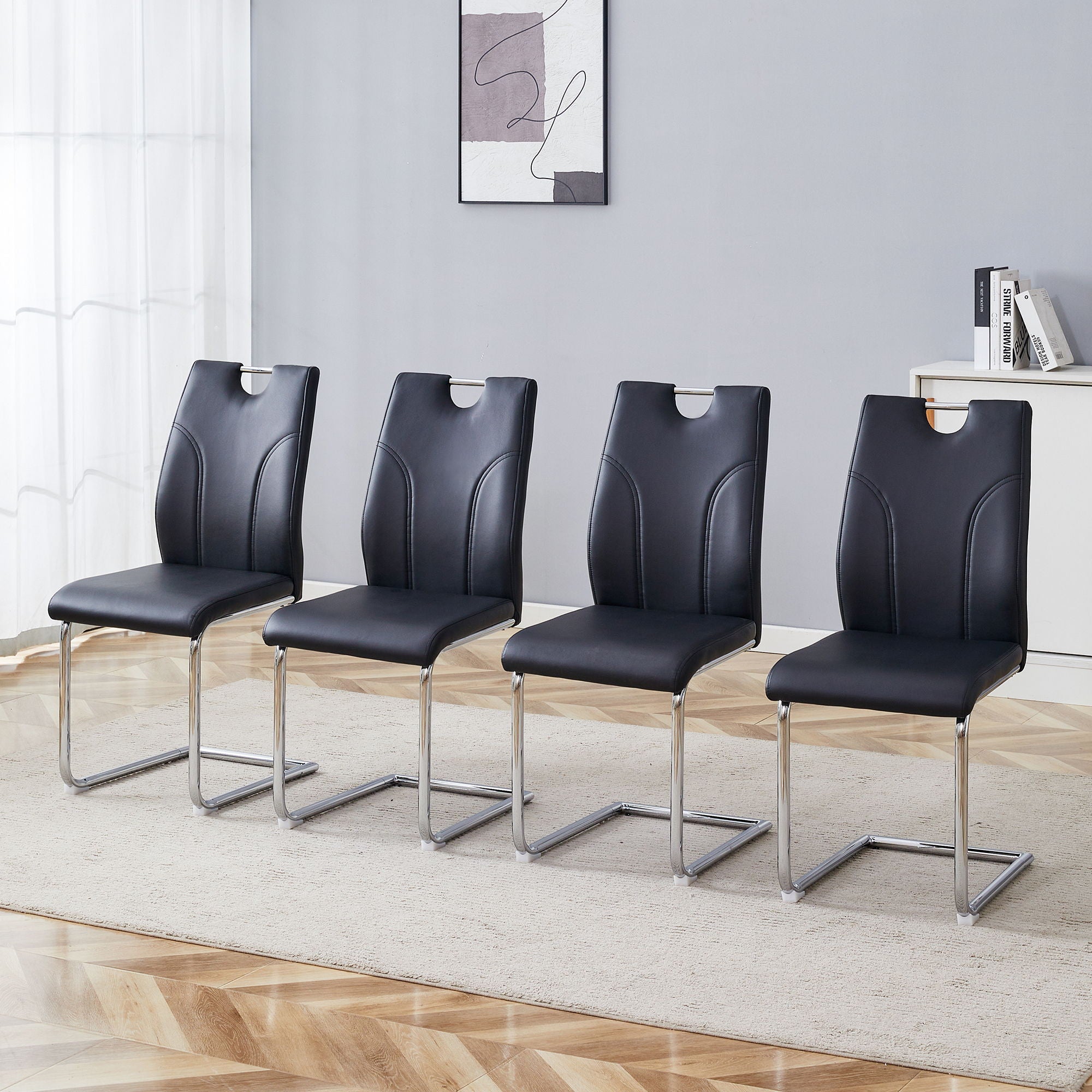 Light Luxury Bow Shaped Chairs With Electroplated Metal Legs, Sun And Stain Resistant, Dining Room And Living Room Set - Black