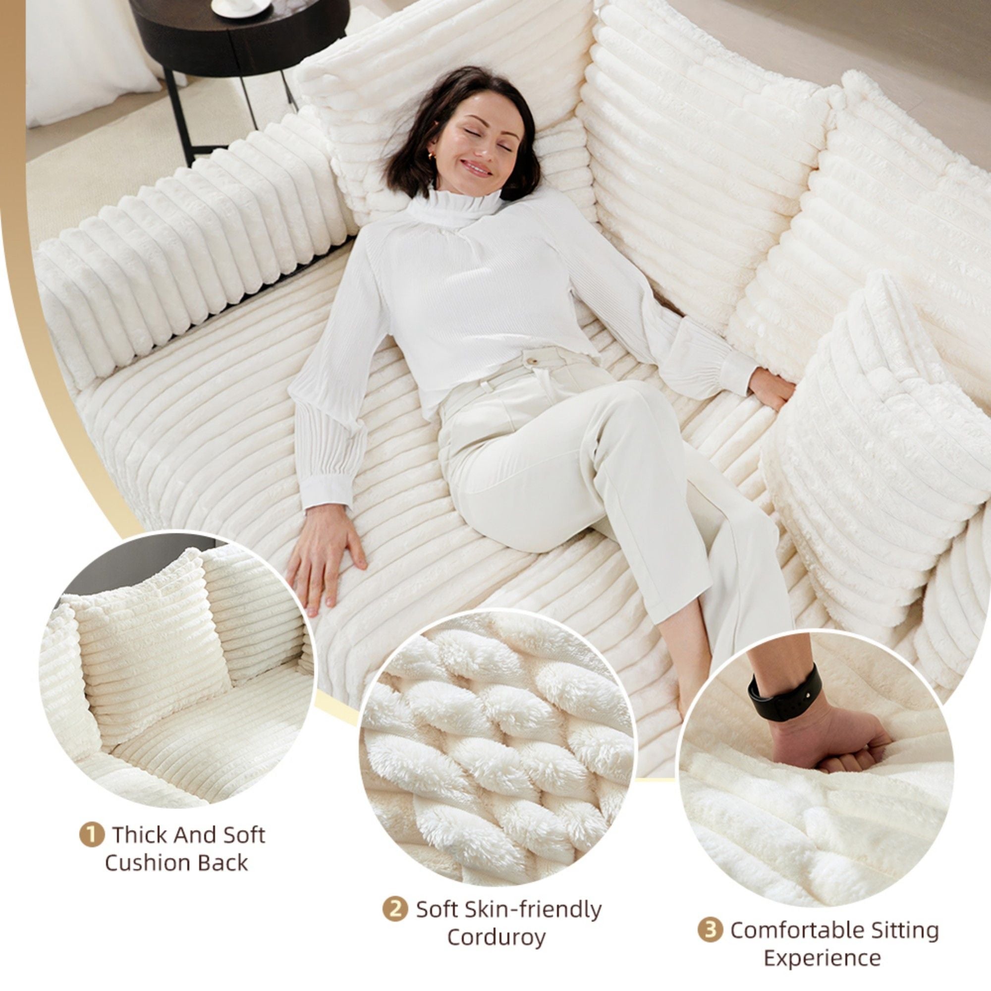 Modern Comfy Upholstered 4 Seat Sofa Cloud Couch,Deep Seat With Soft Pillows