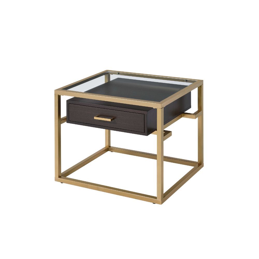 ACME Yumia - End Table - Gold & Clear Glass | Meri Furniture
