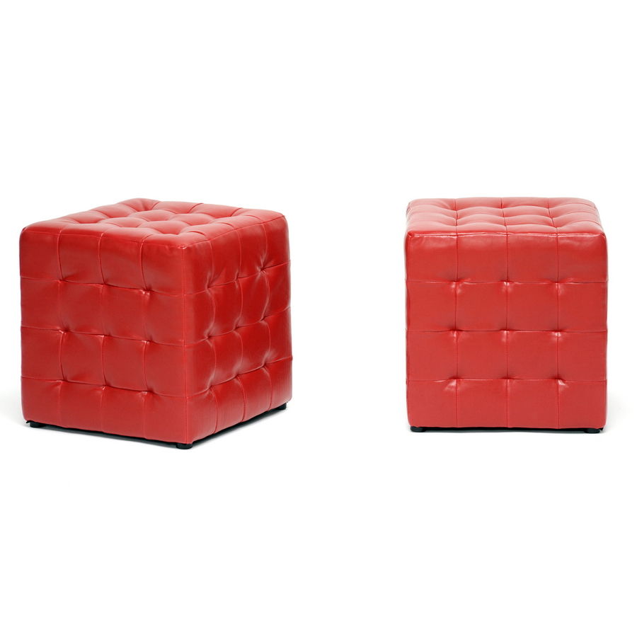 Siskal Red Modern Cube Ottoman (Set of 2)