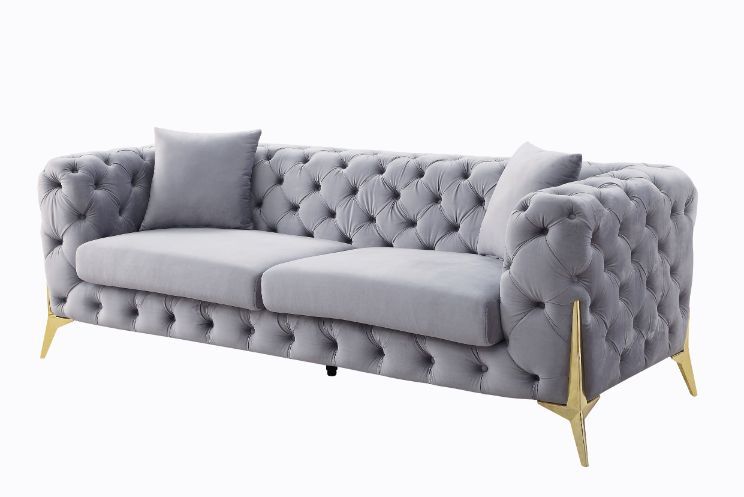 ACME Jelanea - Sofa - Gray Velvet & Gold Finish - 30" | Meri Furniture