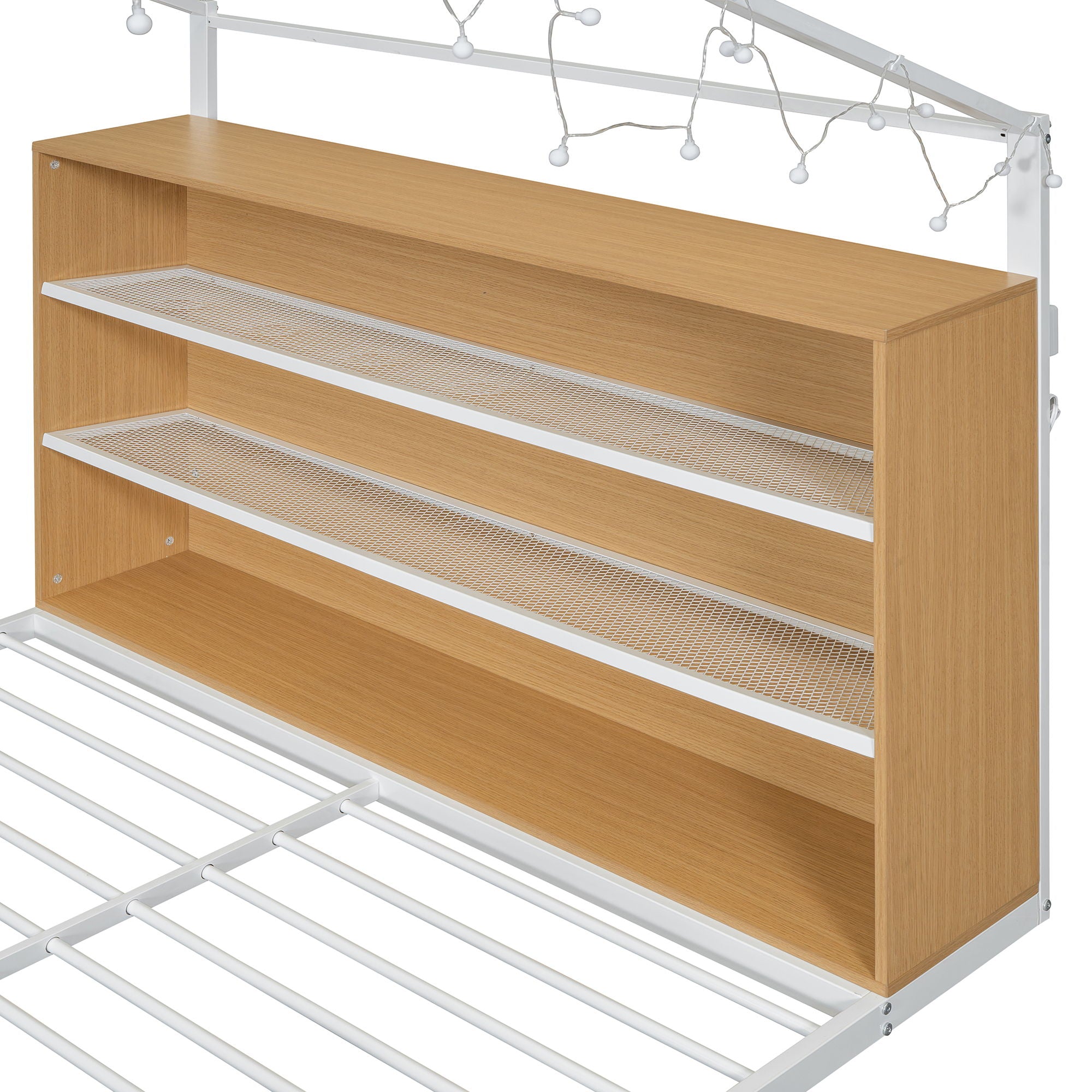 Bed House Frame With Shelves And Lights