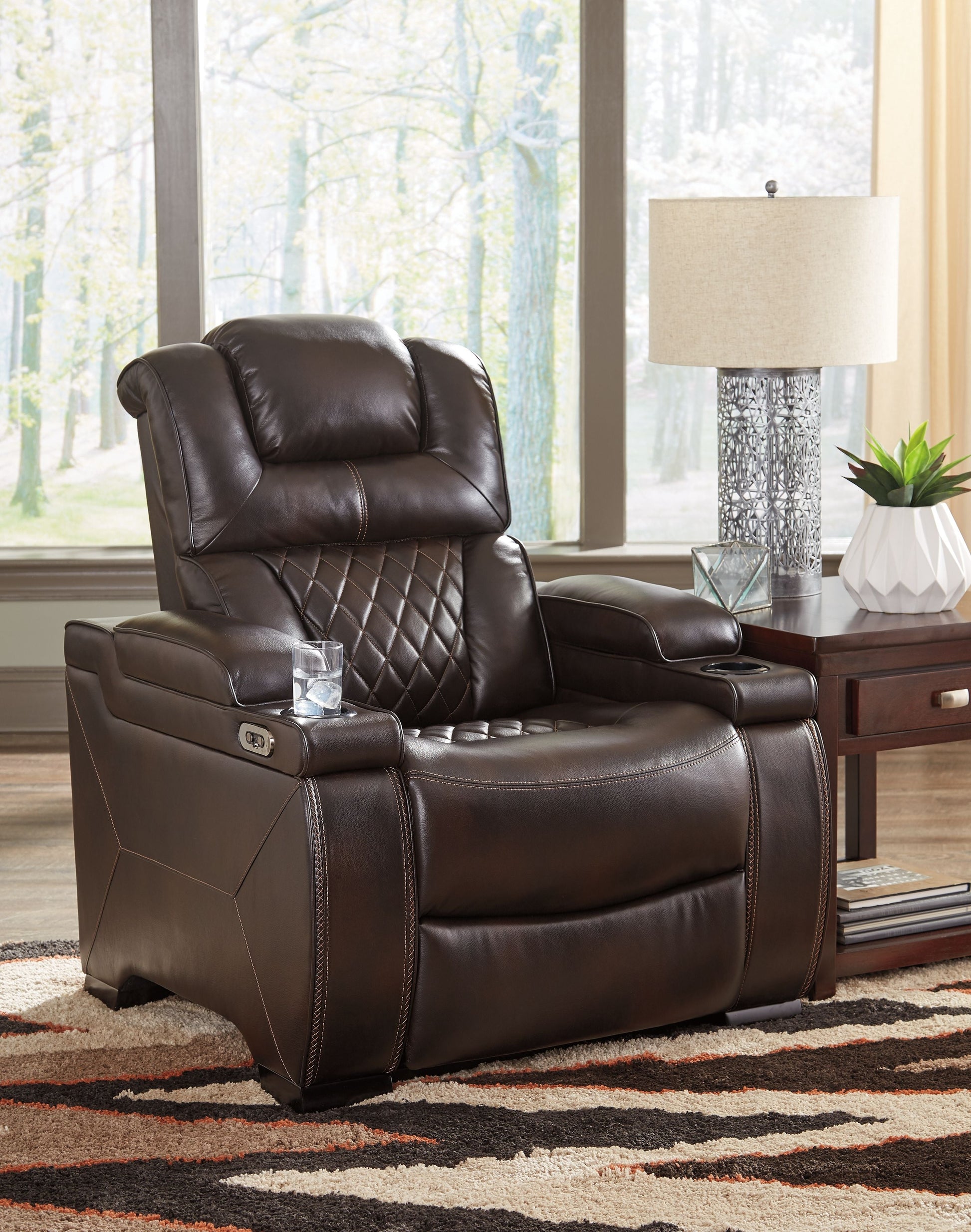 Signature Design by Ashley® Warnerton - Brown Dark - Pwr Recliner/Adj Headrest | Meri Furniture