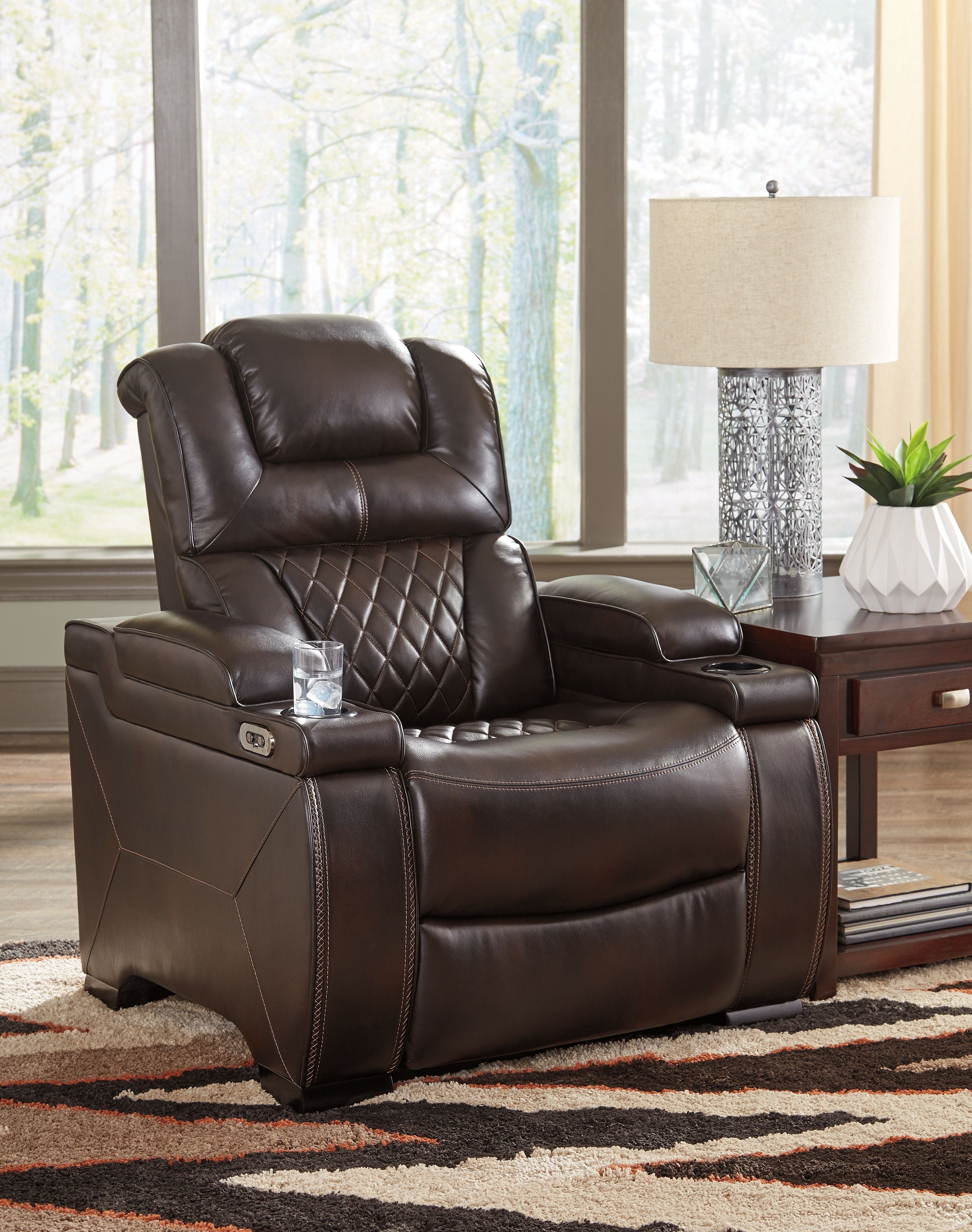 Signature Design by Ashley® Warnerton - Brown Dark - Pwr Recliner/Adj Headrest | Meri Furniture