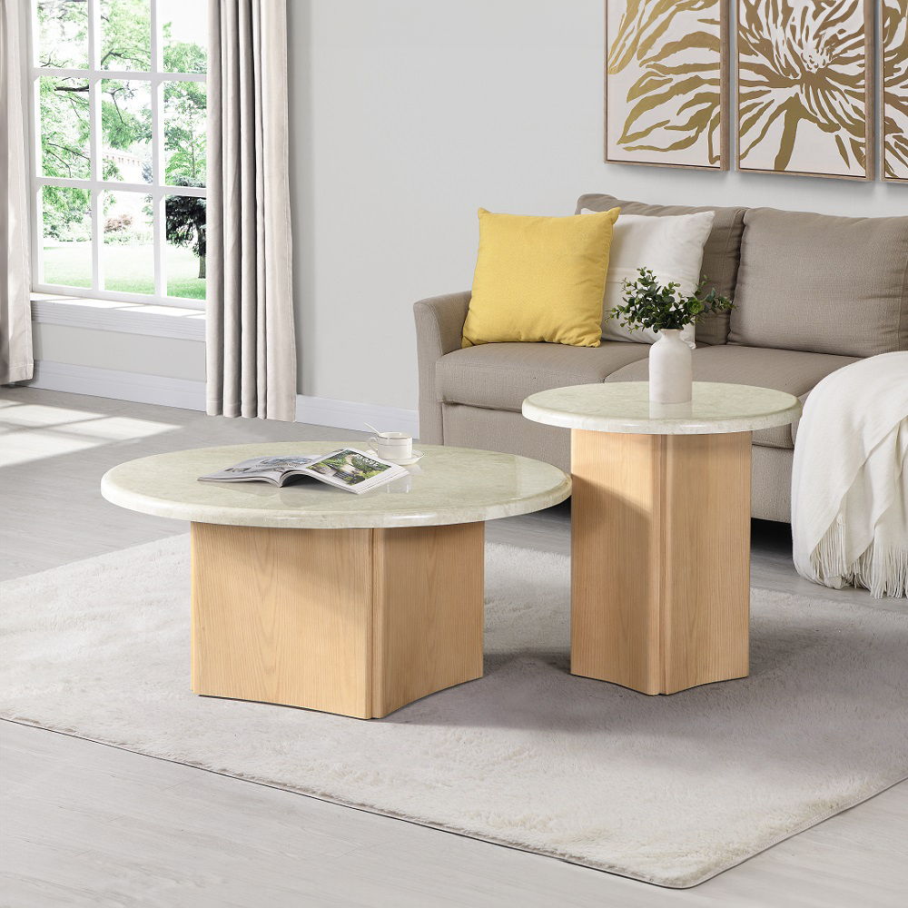 ACME Qwin - End Table With Marble Top - Oak | Meri Furniture