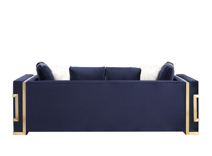 ACME Virrux - Sofa - Blue Velvet & Gold Finish | Meri Furniture