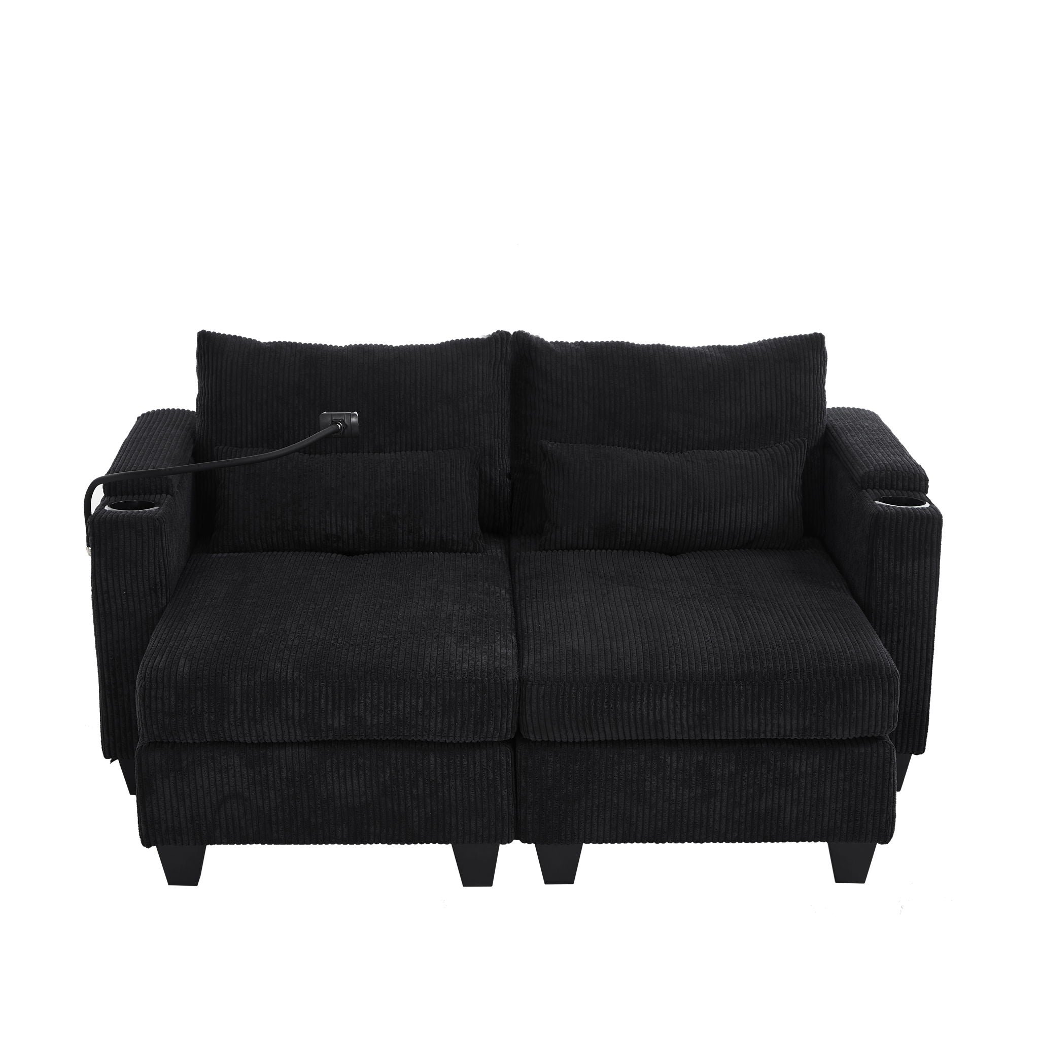 Convertible Chaise Lounge Sofa Chair With USB Ports, Cup Holders, Phone Holder And Storage