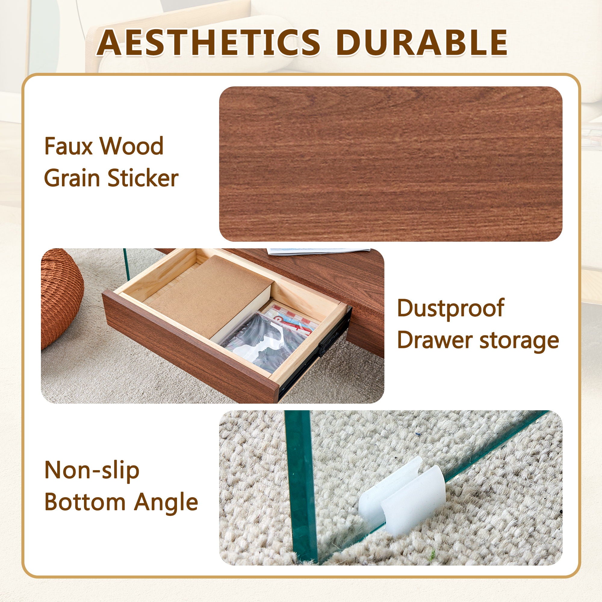 Modern 2 Tier Square Coffee Table, Elegant Marble Pattern