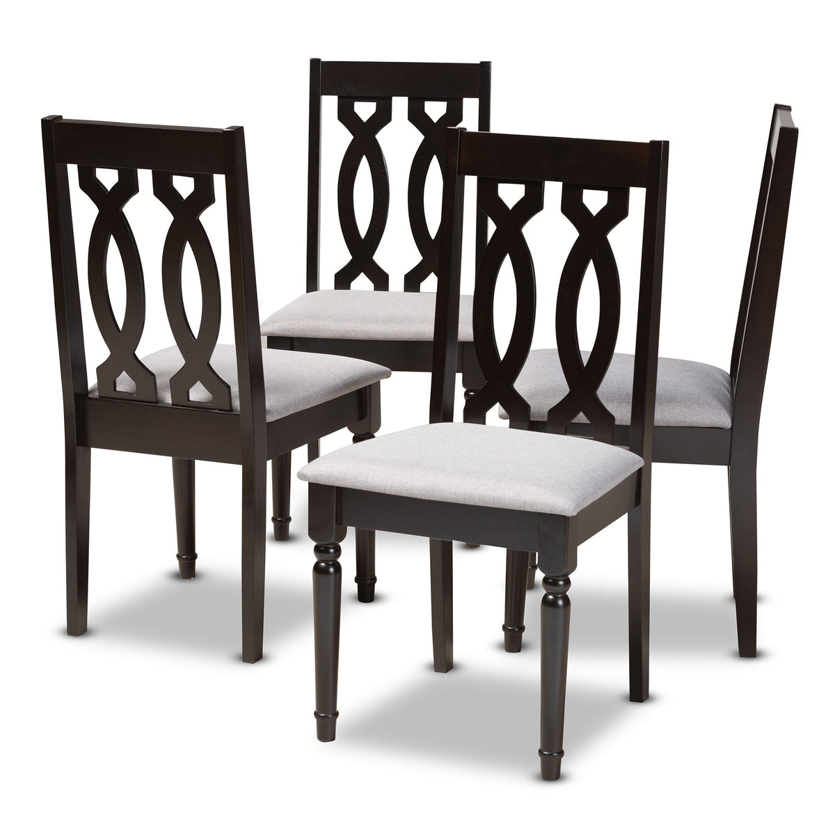 Cherese Modern and Contemporary Grey Fabric Upholstered Espresso Brown Finished Wood Dining Chair Set of 4