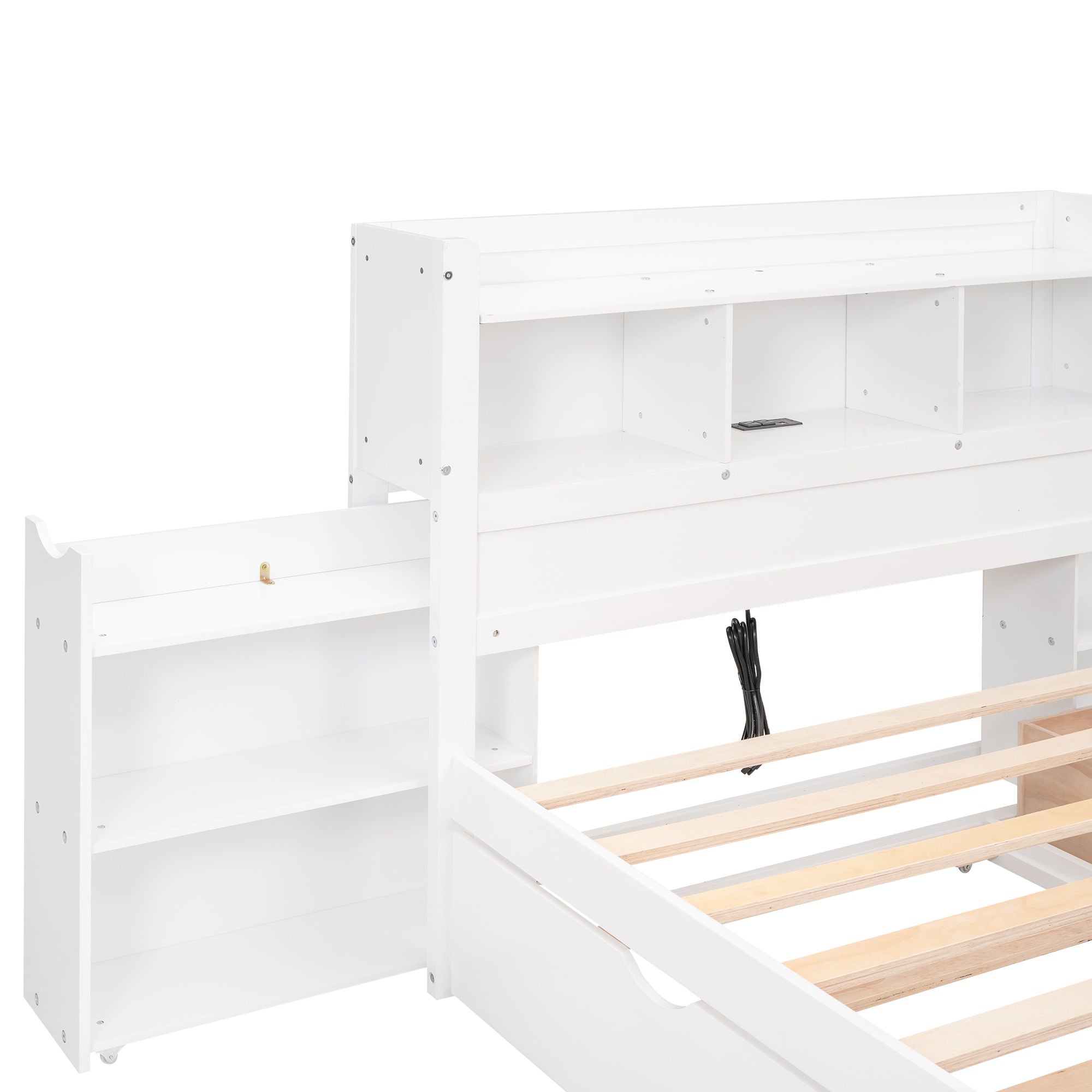 Storage Platform Bed With Pull Out Shelves, Trundle, And 2 Drawers