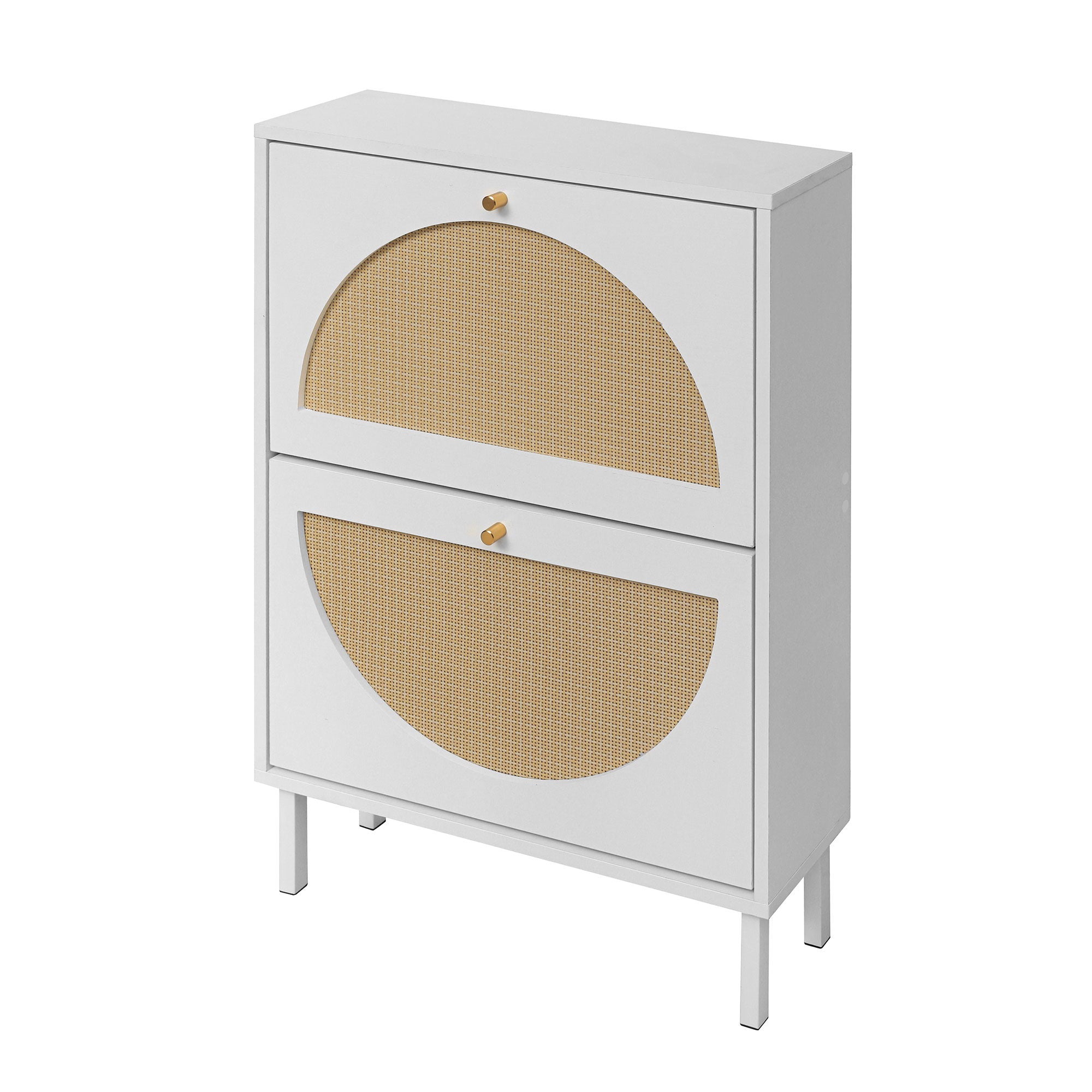 2 Door Shoe Rack, Rattan, Double Layer, Suitable For Living Room, Hallway - White